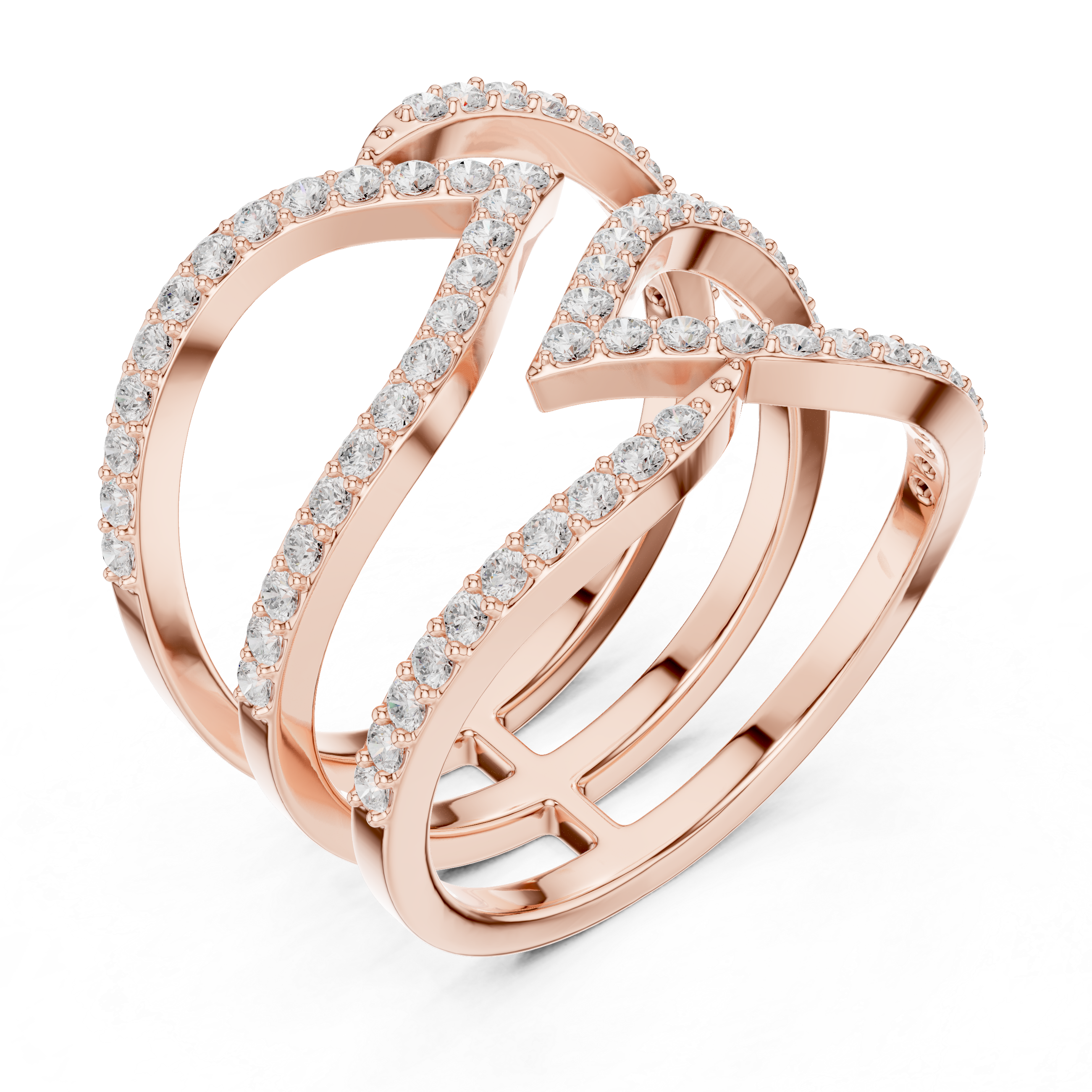 Pavé Diamond Criss Cross Multi-Band Ring – Modern Crossover Statement Ring