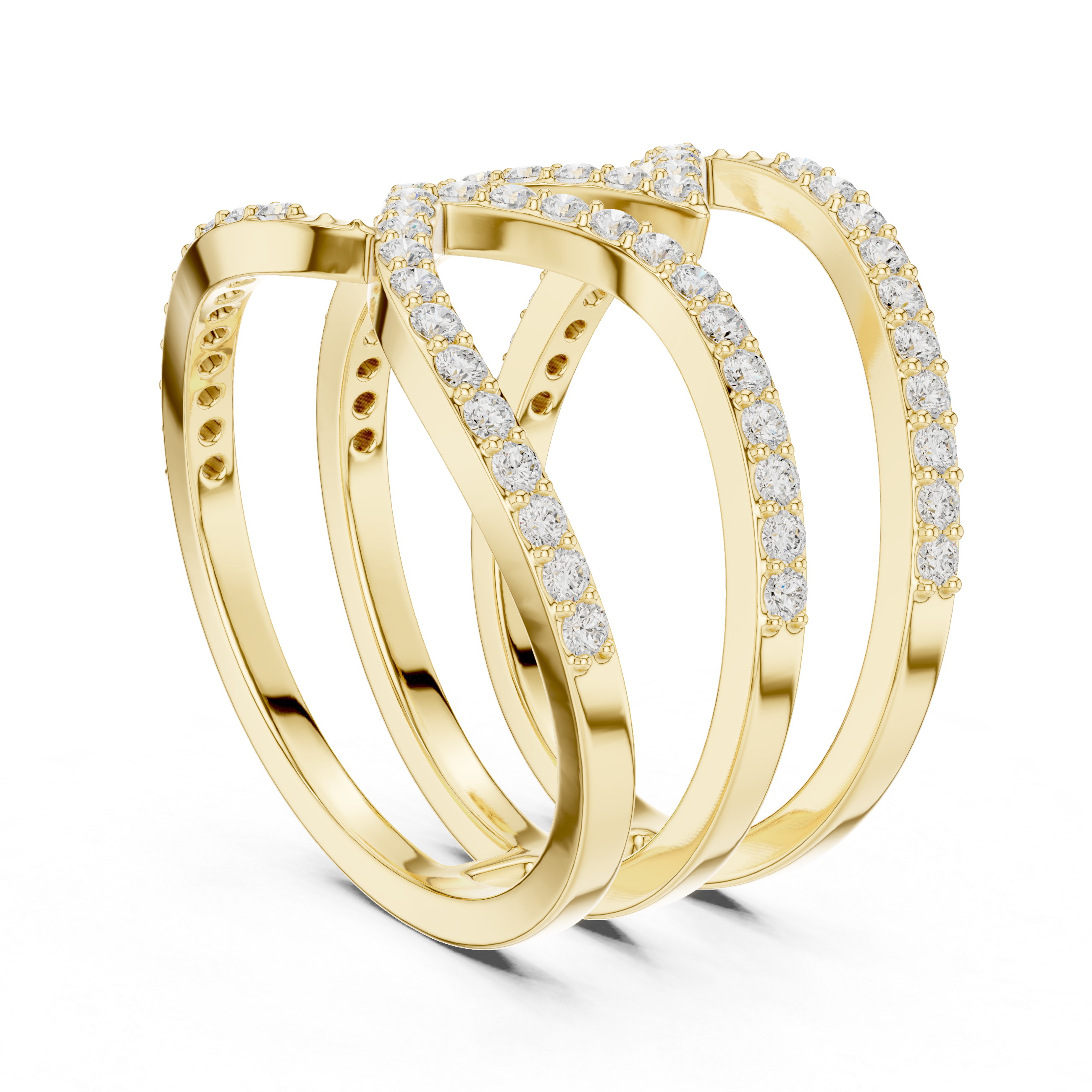 Pavé Diamond Criss Cross Multi-Band Ring – Modern Crossover Statement Ring