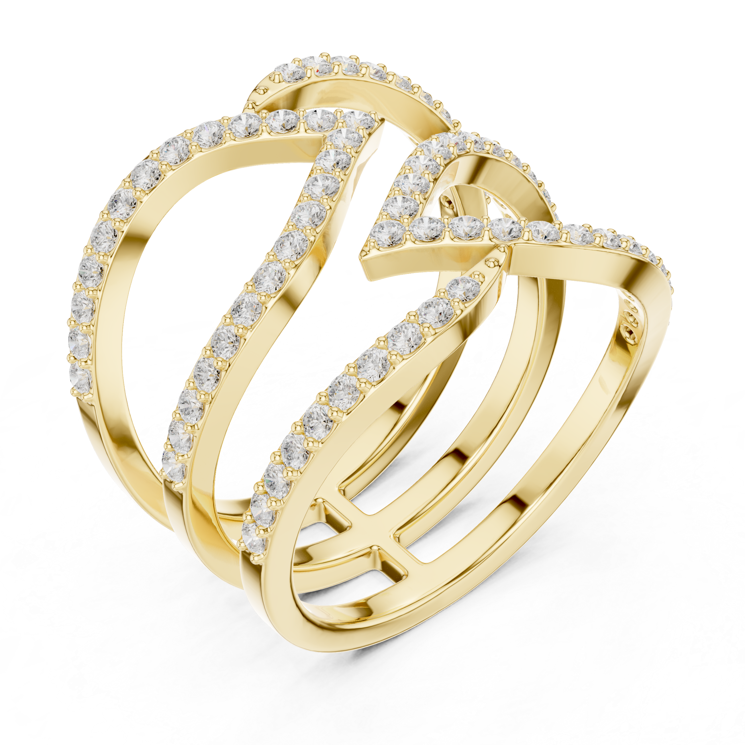 Pavé Diamond Criss Cross Multi-Band Ring – Modern Crossover Statement Ring