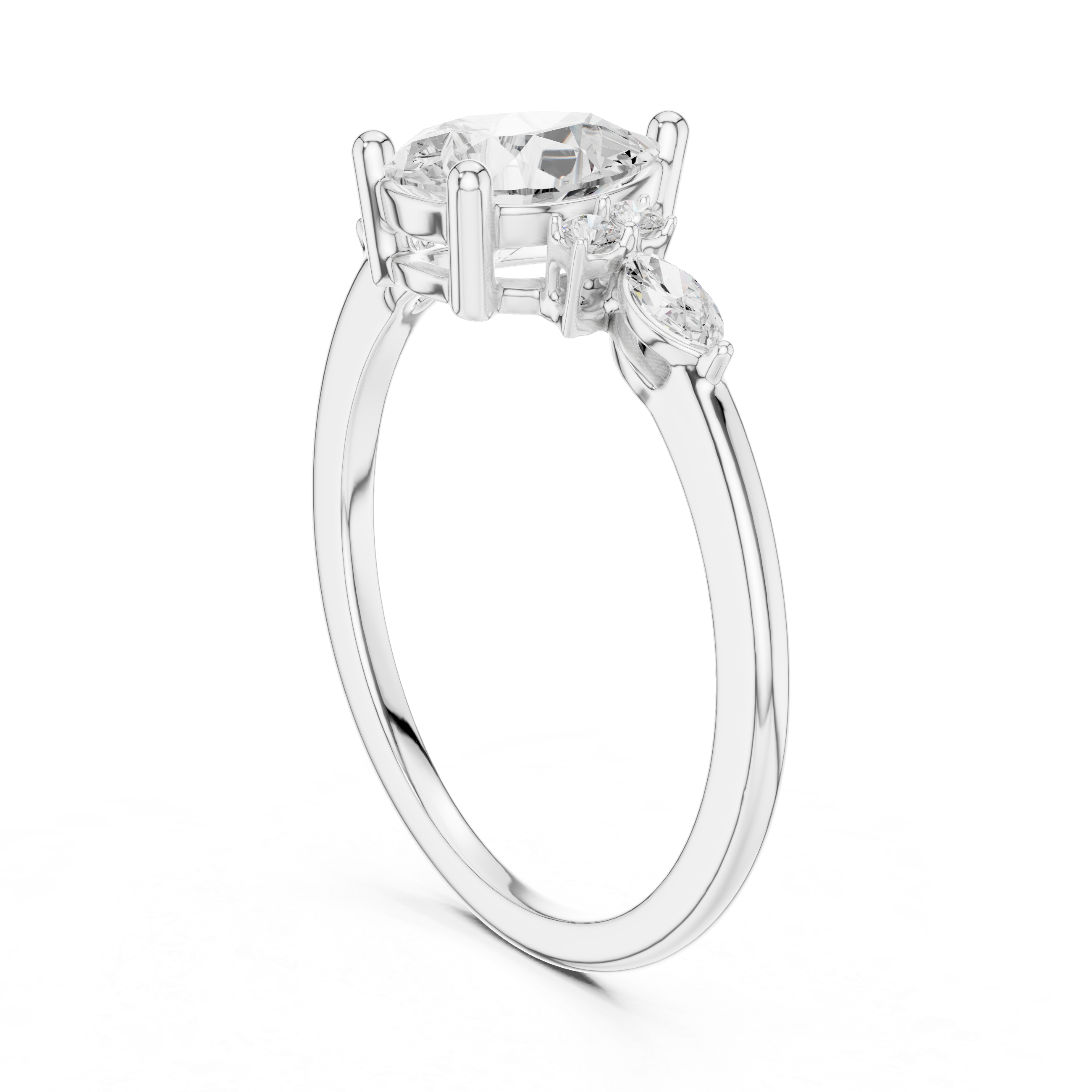 Pear Diamond Engagement Ring with Marquise Side Stones – Vintage Inspired Three-Stone Ring