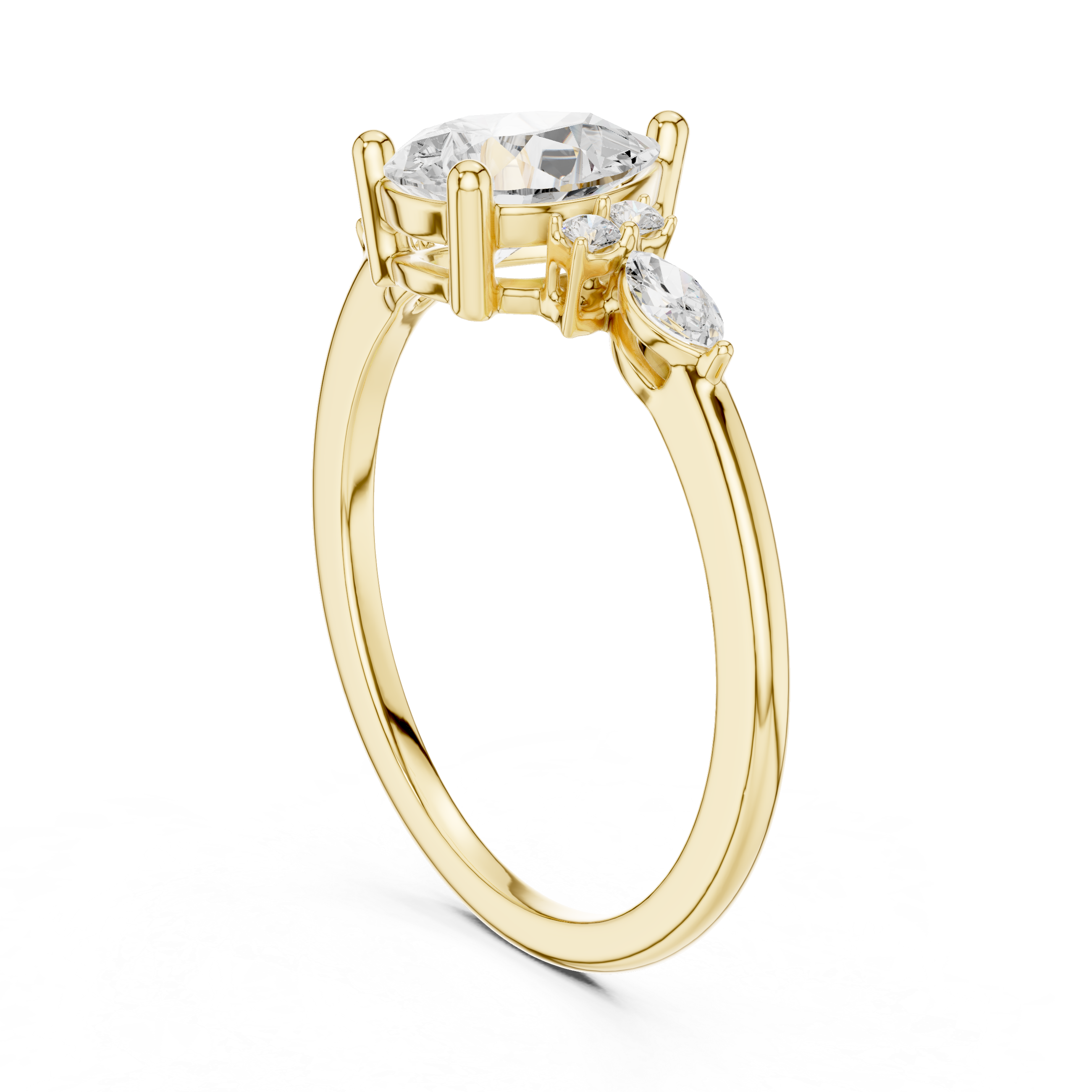 Pear Diamond Engagement Ring with Marquise Side Stones – Vintage Inspired Three-Stone Ring