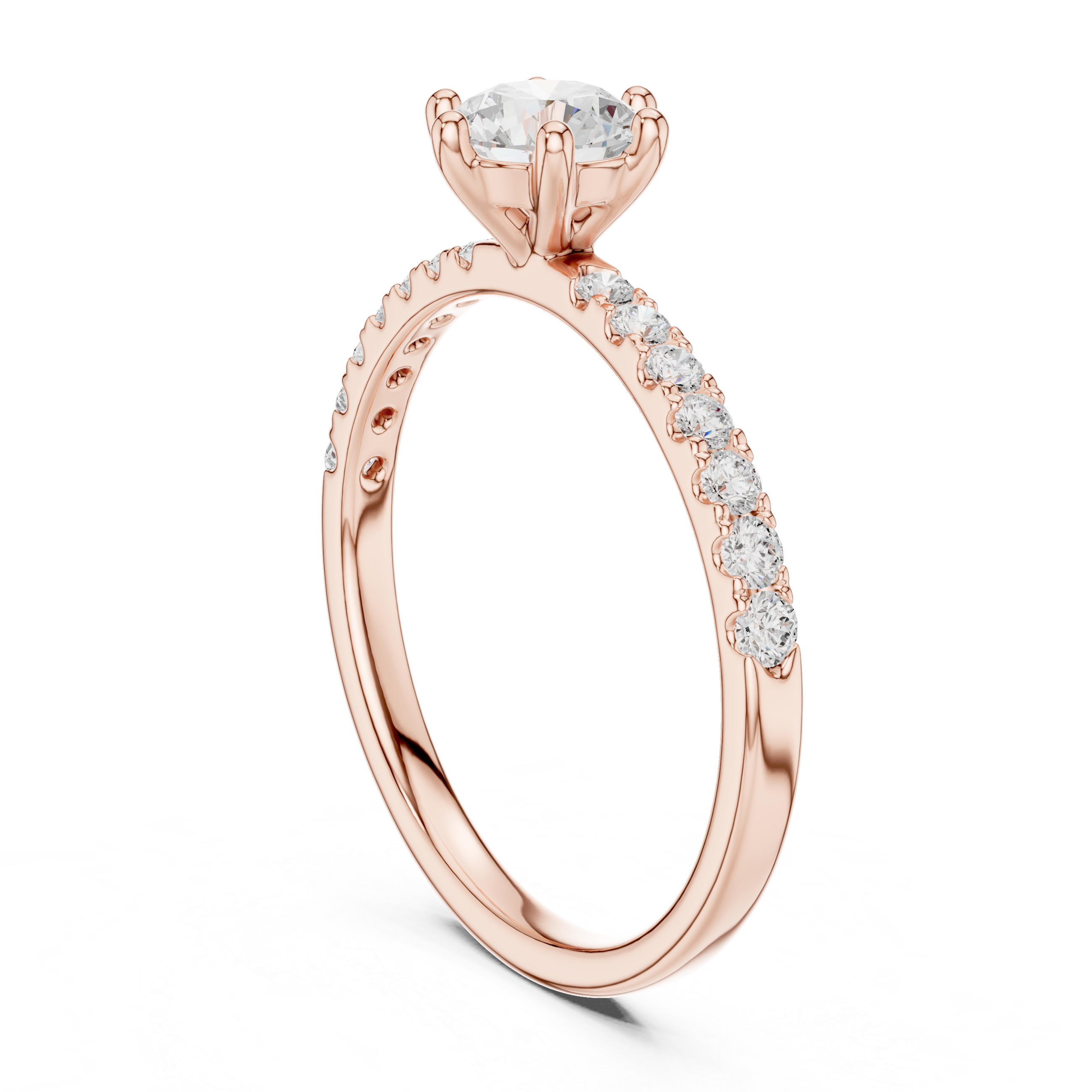 Classic Round Diamond Solitaire Engagement Ring with Pavé Band