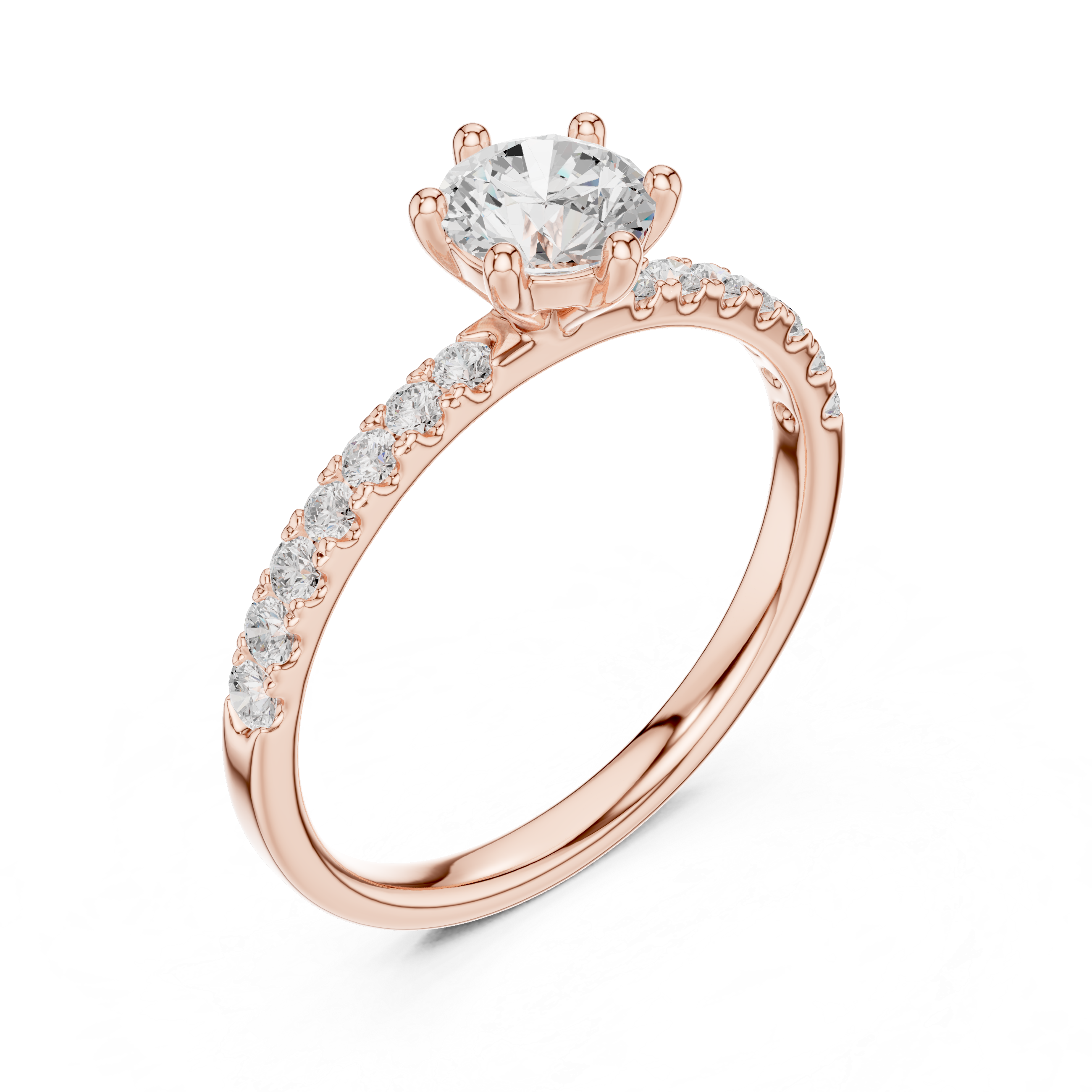 Classic Round Diamond Solitaire Engagement Ring with Pavé Band