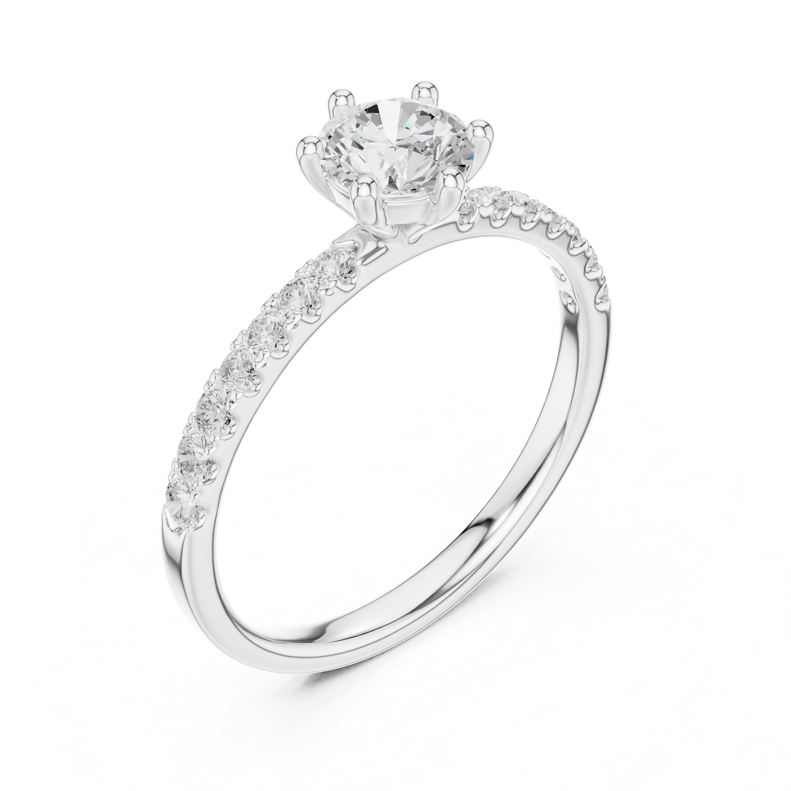 Classic Round Diamond Solitaire Engagement Ring with Pavé Band