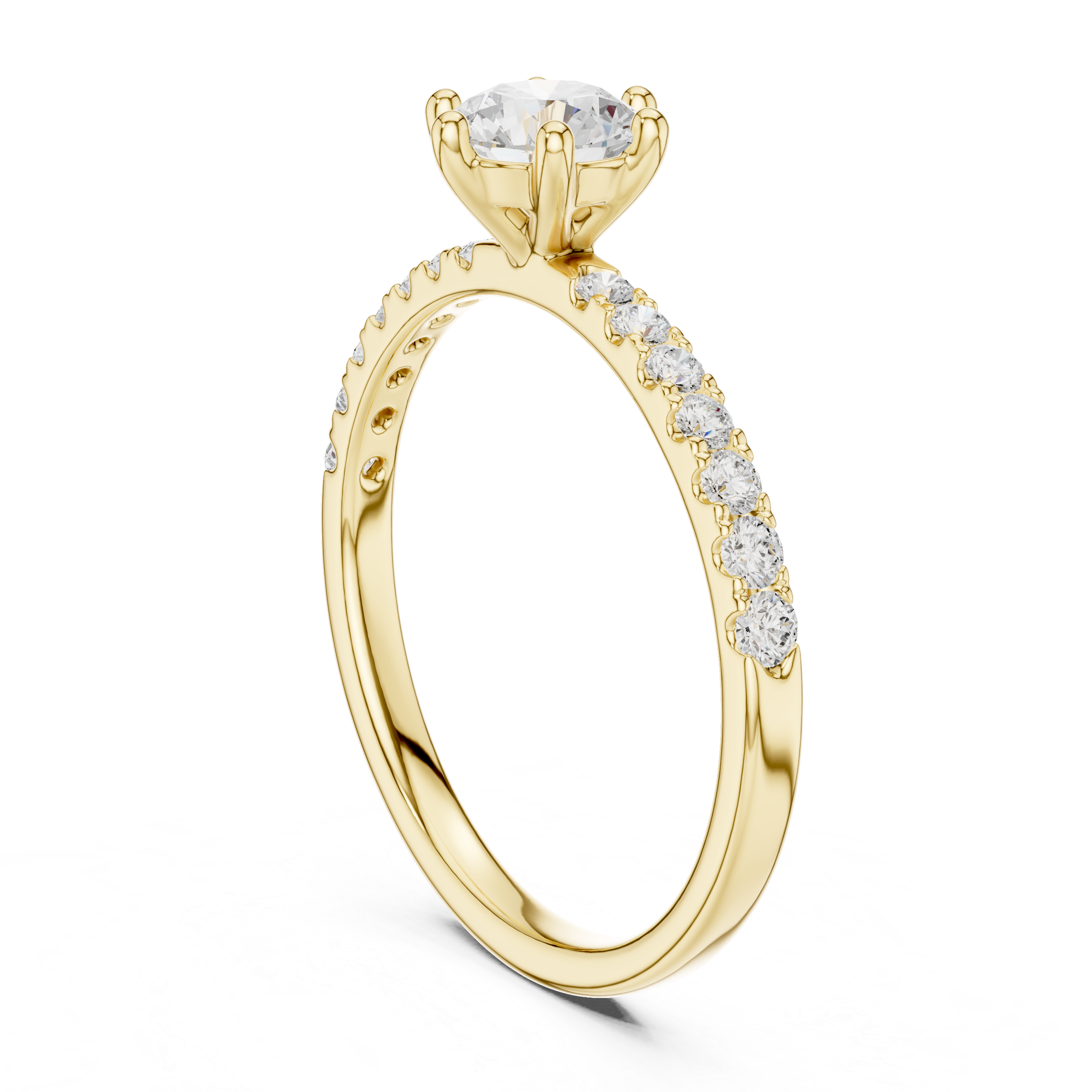 Classic Round Diamond Solitaire Engagement Ring with Pavé Band