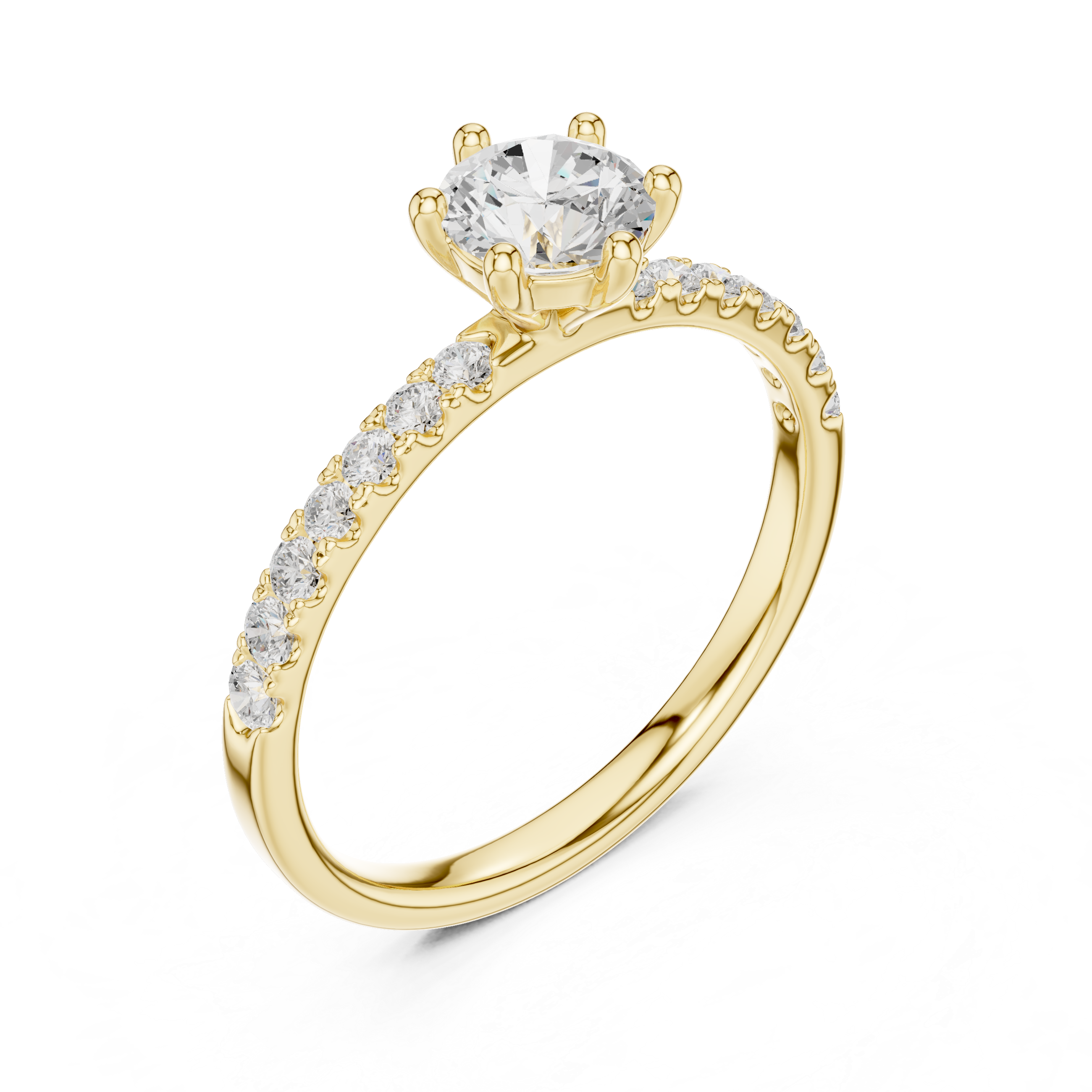 Classic Round Diamond Solitaire Engagement Ring with Pavé Band