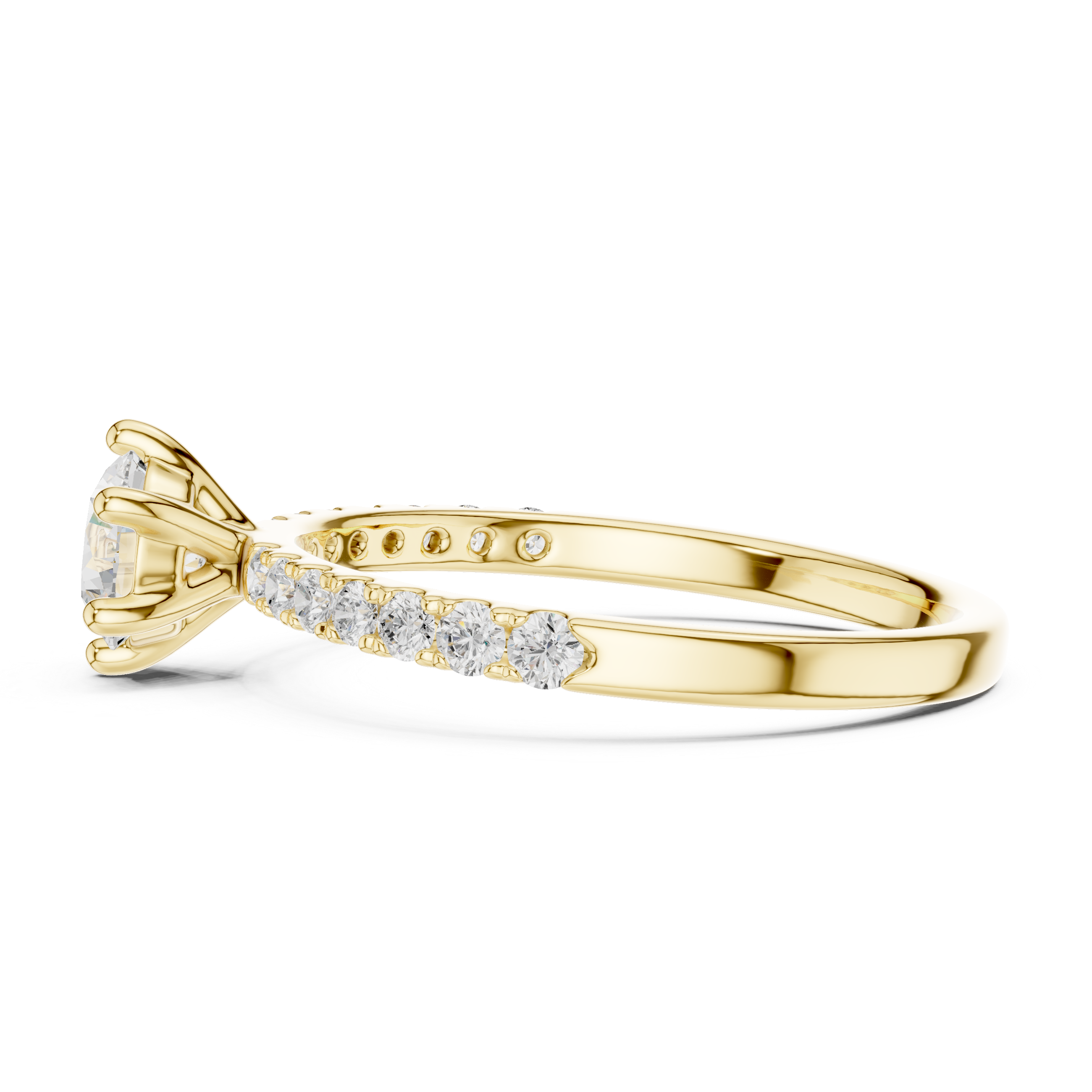 Classic Round Diamond Solitaire Engagement Ring with Pavé Band