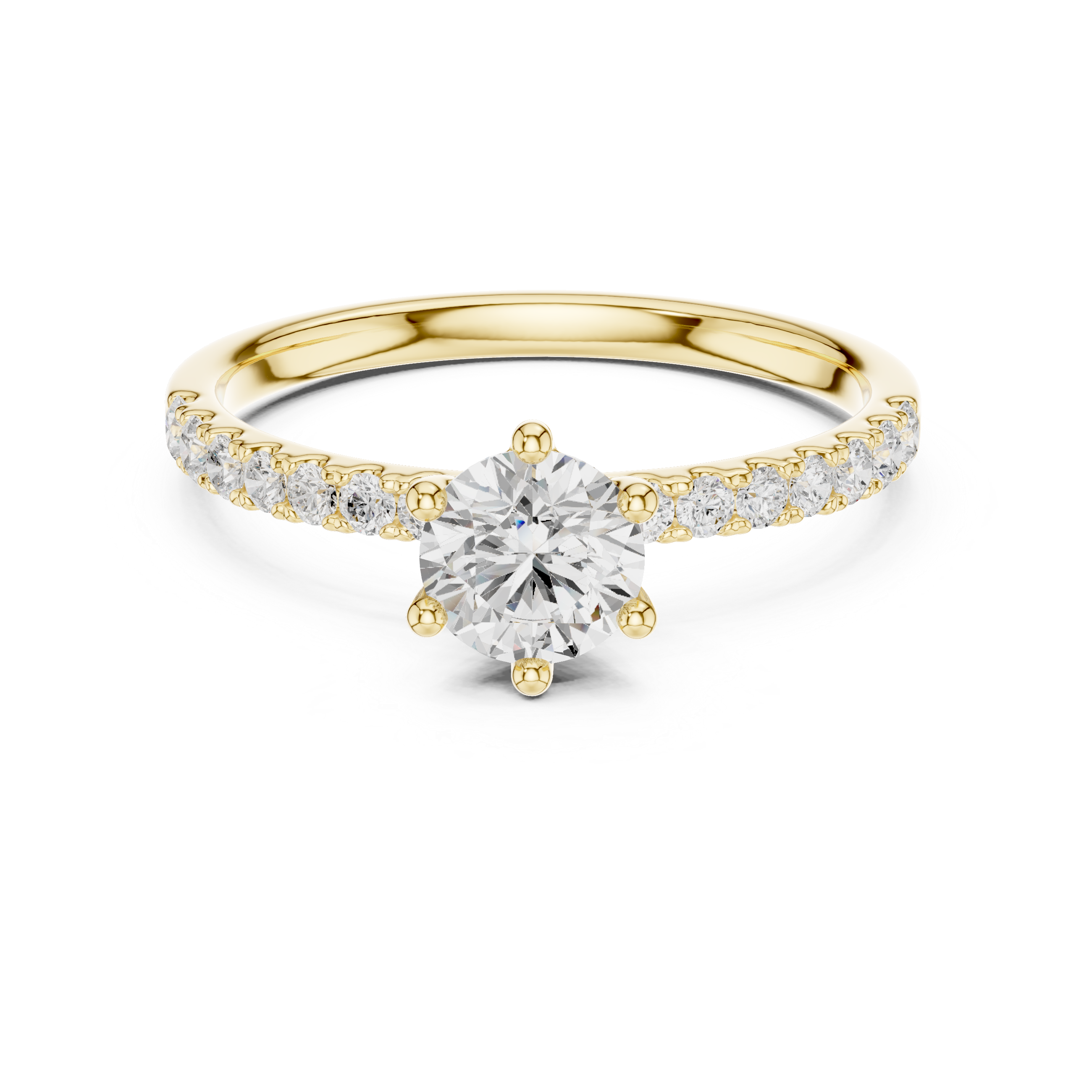 Classic Round Diamond Solitaire Engagement Ring with Pavé Band