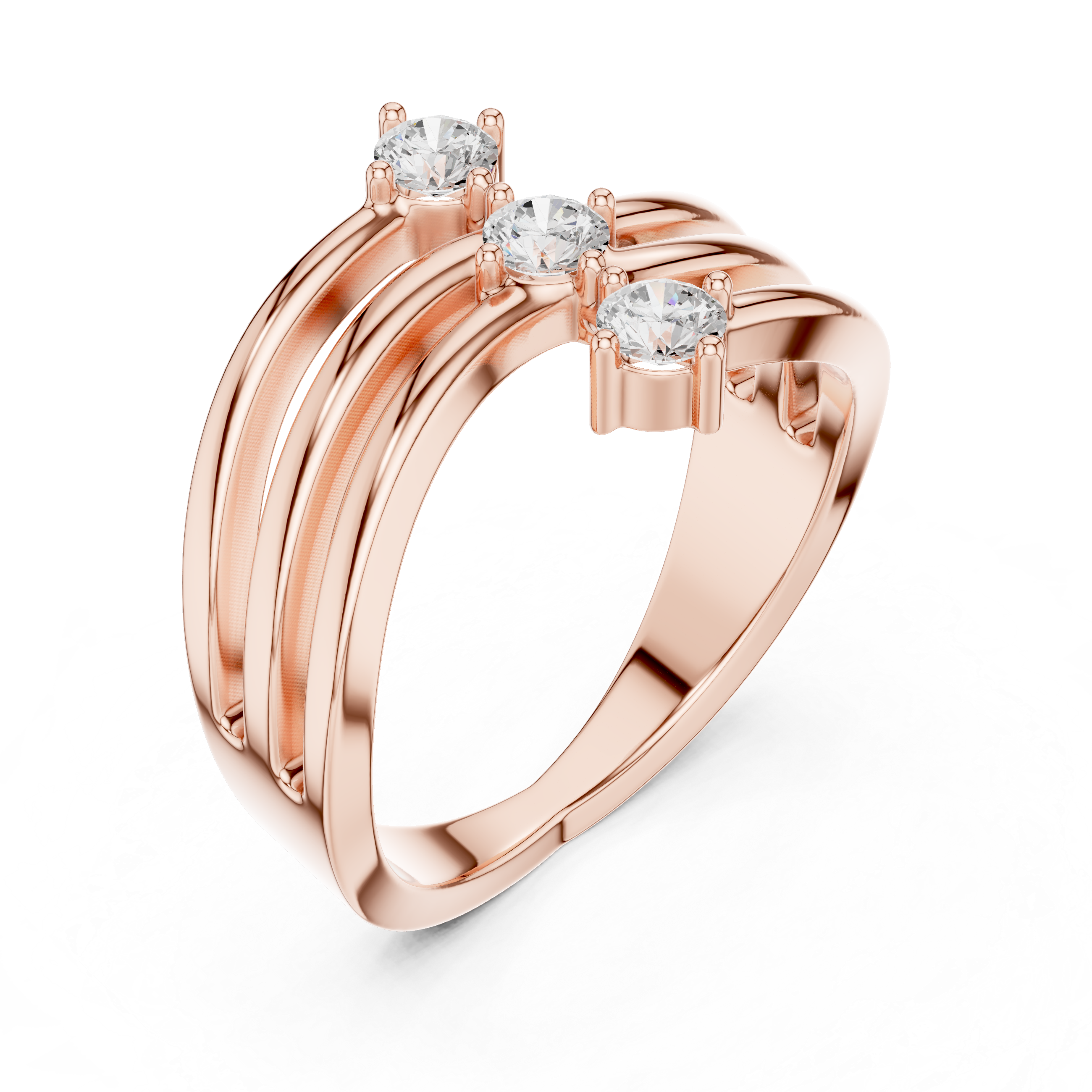 Triple Round Diamond Multi-Band Crossover Ring