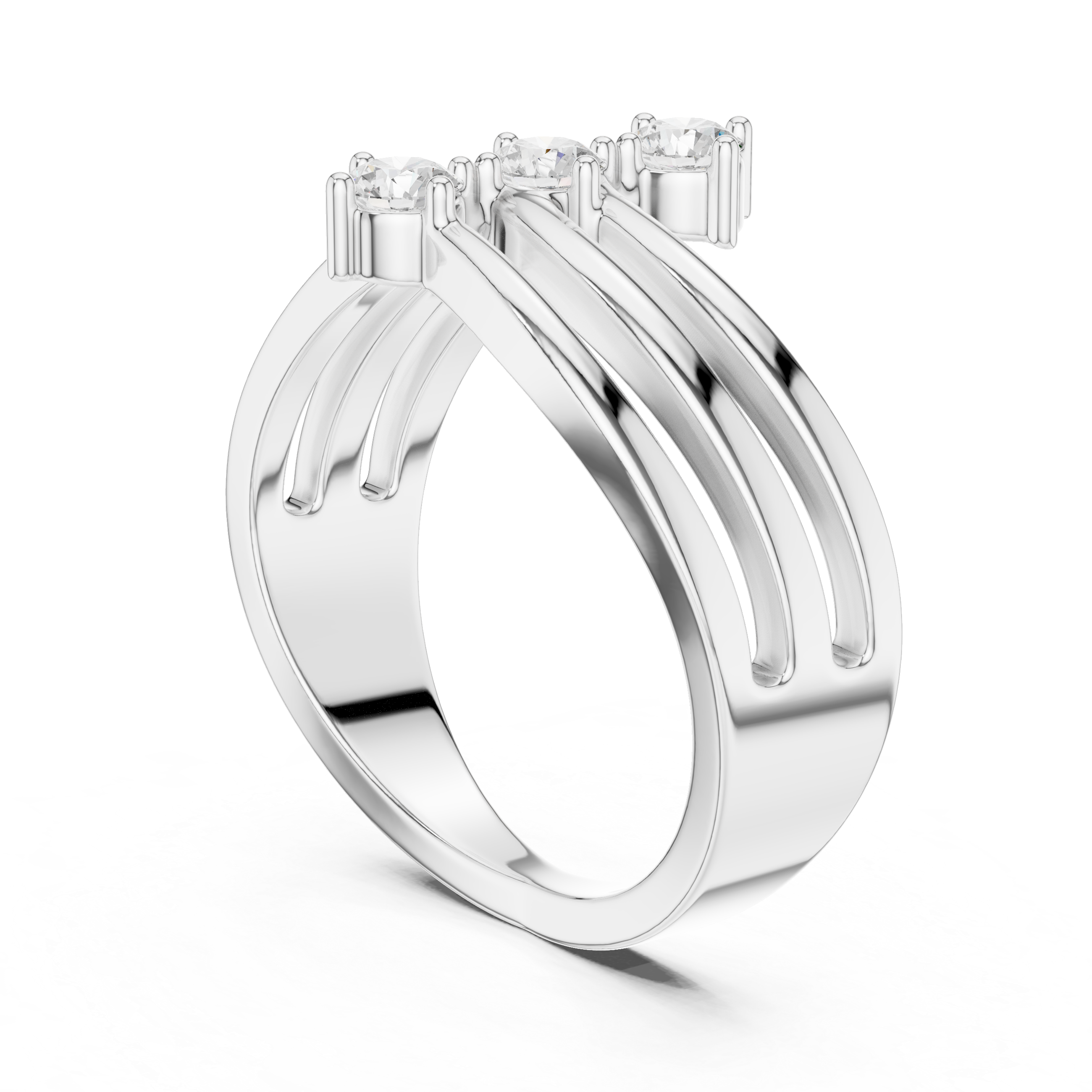 Triple Round Diamond Multi-Band Crossover Ring