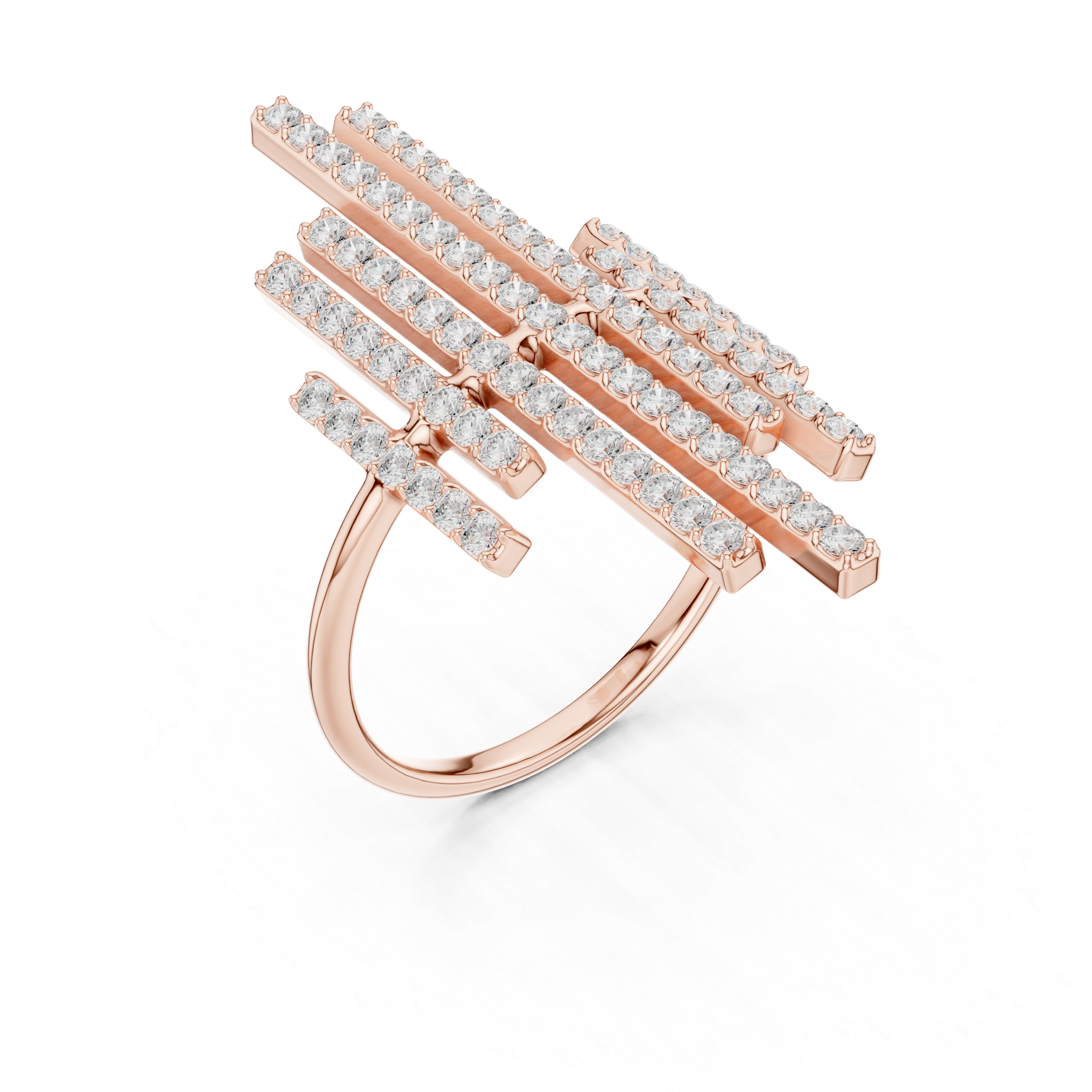 Modern Diamond Bar Cluster Statement Ring