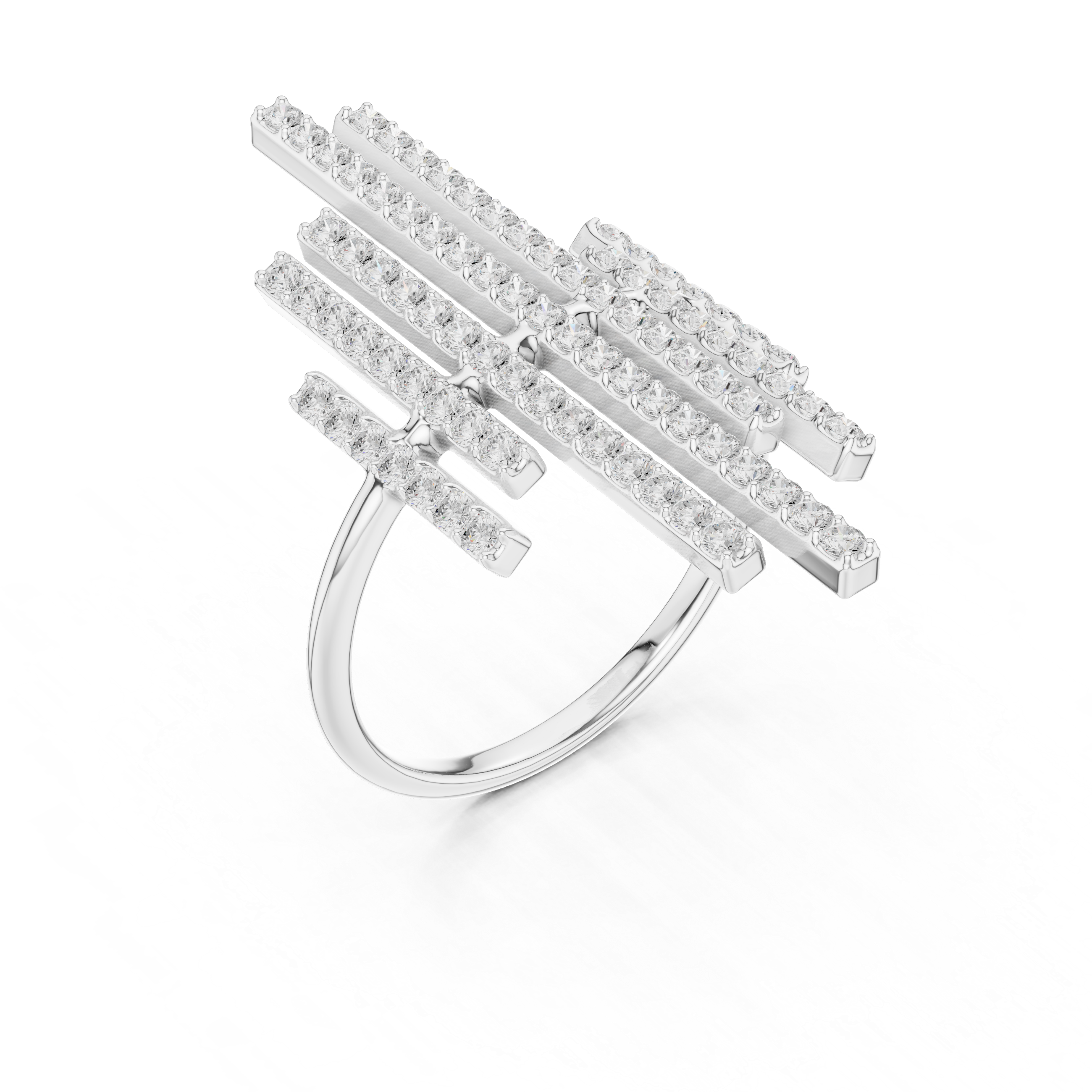 Modern Diamond Bar Cluster Statement Ring