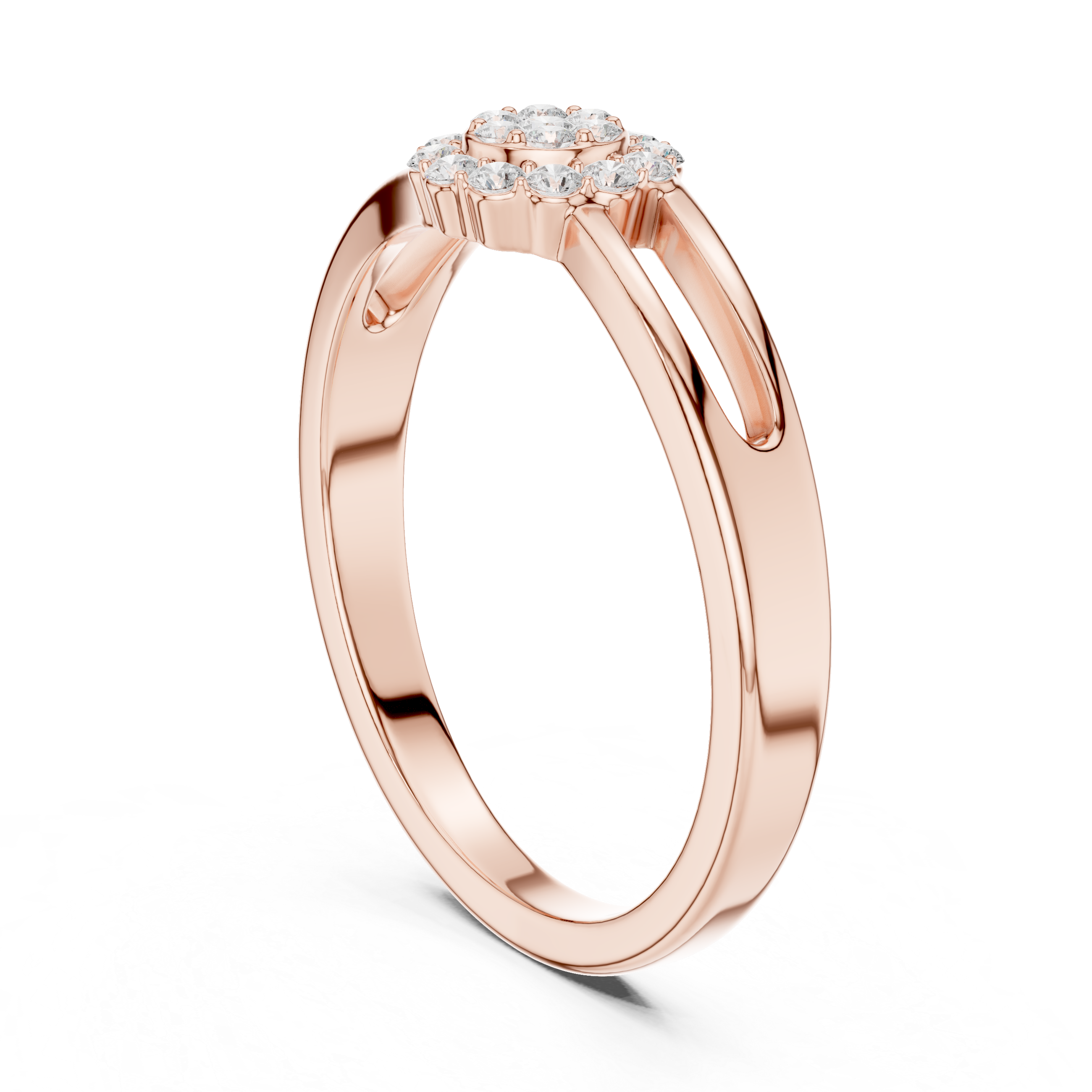 Round Diamond Cluster Halo Split Shank Ring