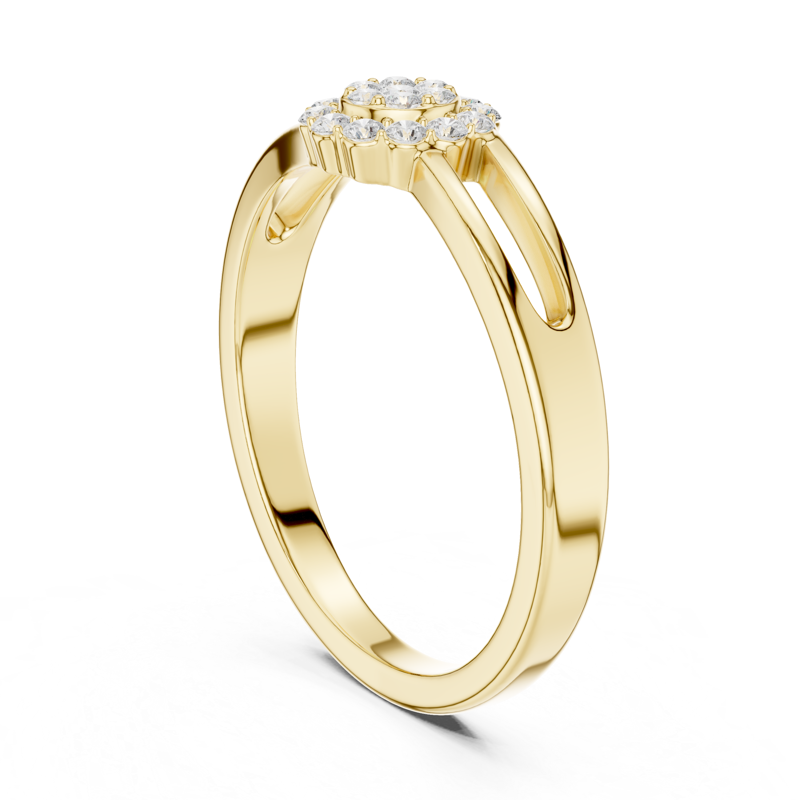 Round Diamond Cluster Halo Split Shank Ring