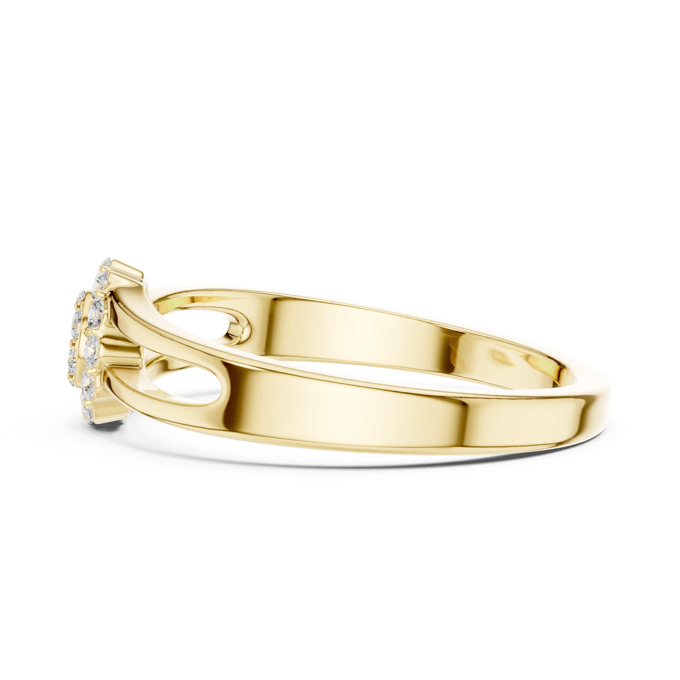 Round Diamond Cluster Halo Split Shank Ring