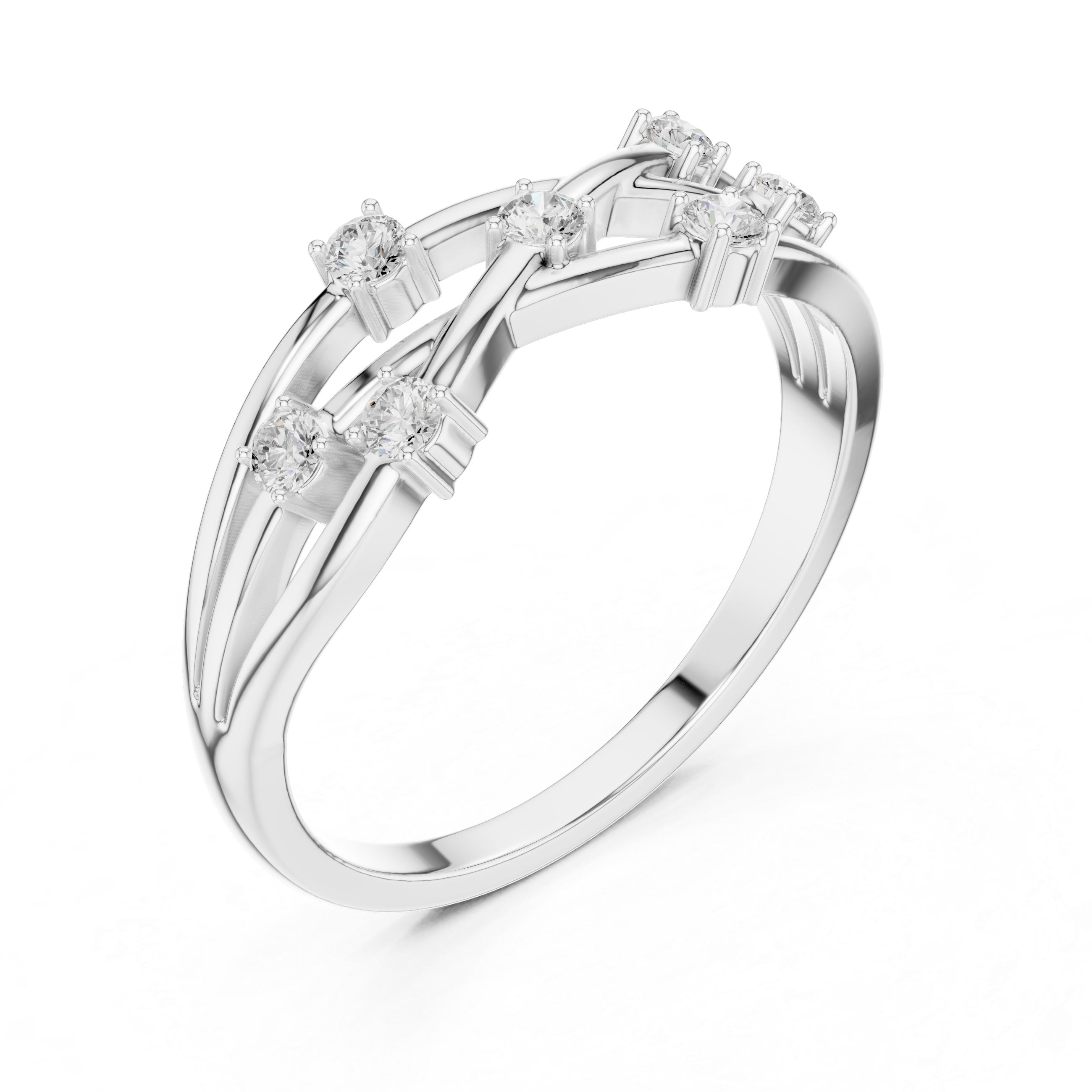 Seven Stone Crisscross Diamond Ring – Bezel Set Openwork Band