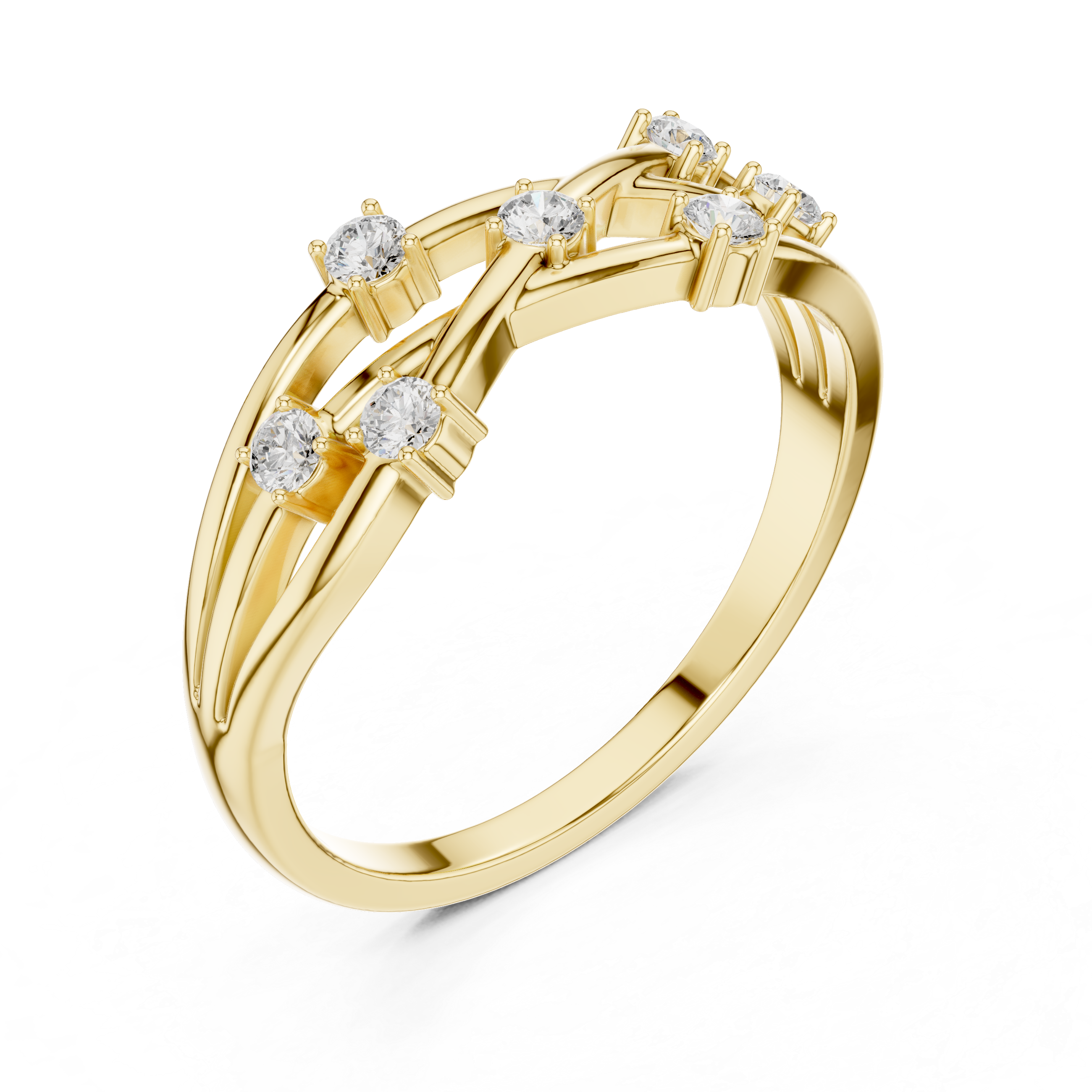 Seven Stone Crisscross Diamond Ring – Bezel Set Openwork Band
