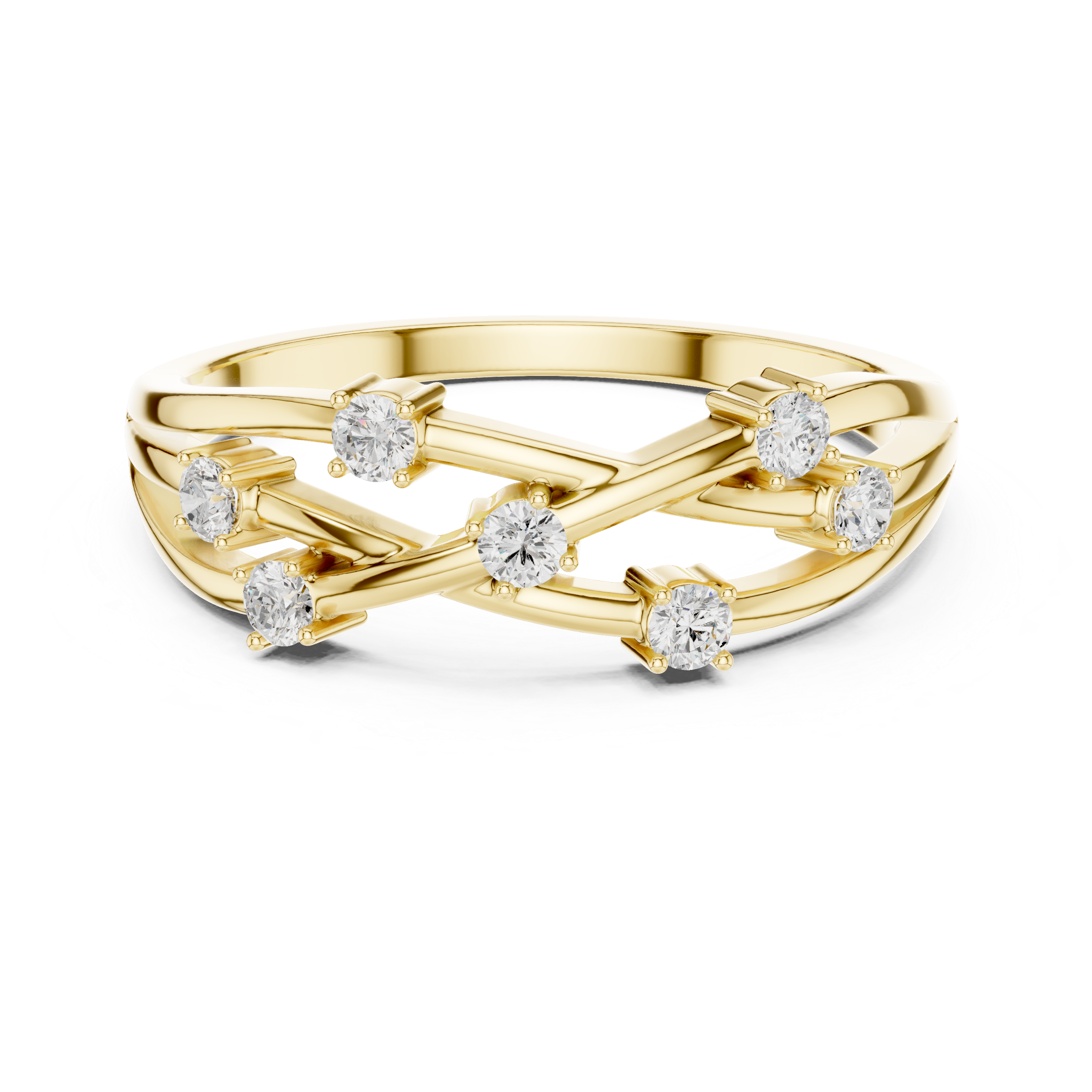 Seven Stone Crisscross Diamond Ring – Bezel Set Openwork Band