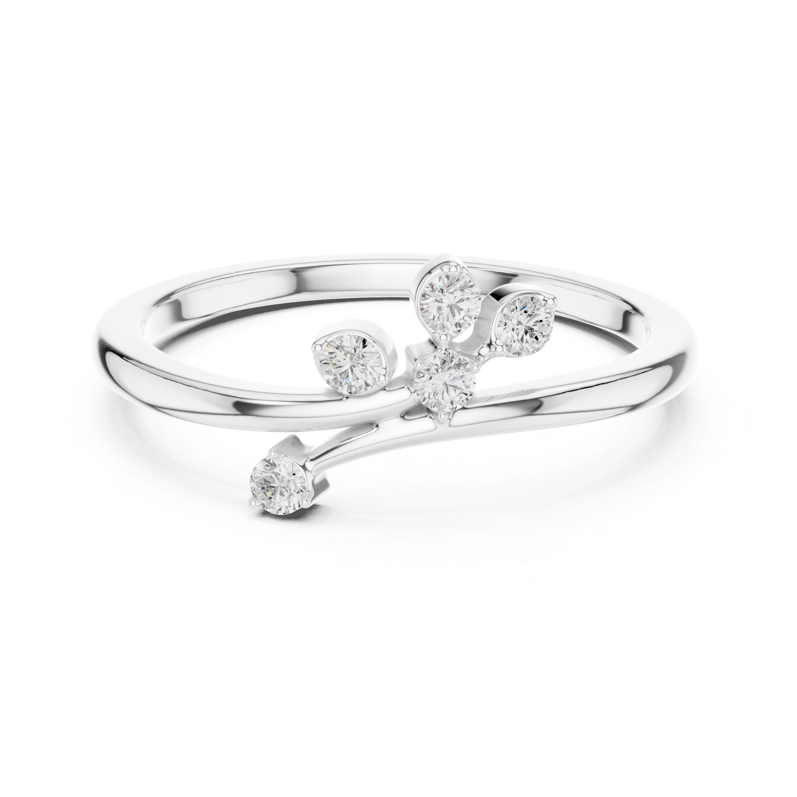 Nature Inspired Diamond Branch Ring – Five Stone Open Bypass Ring