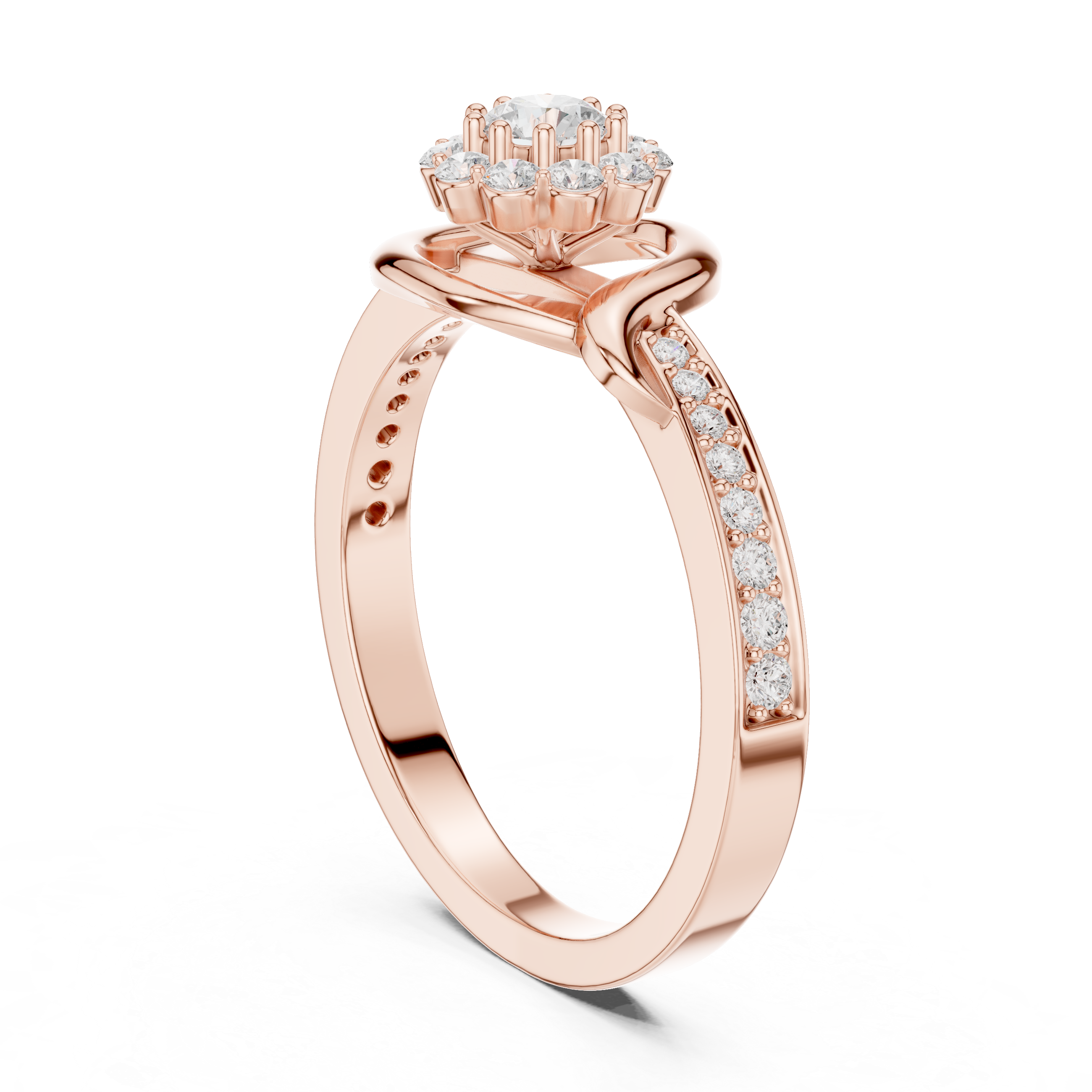 Diamond Halo Infinity Ring – Round Cluster Engagement Style Ring with Pavé Band