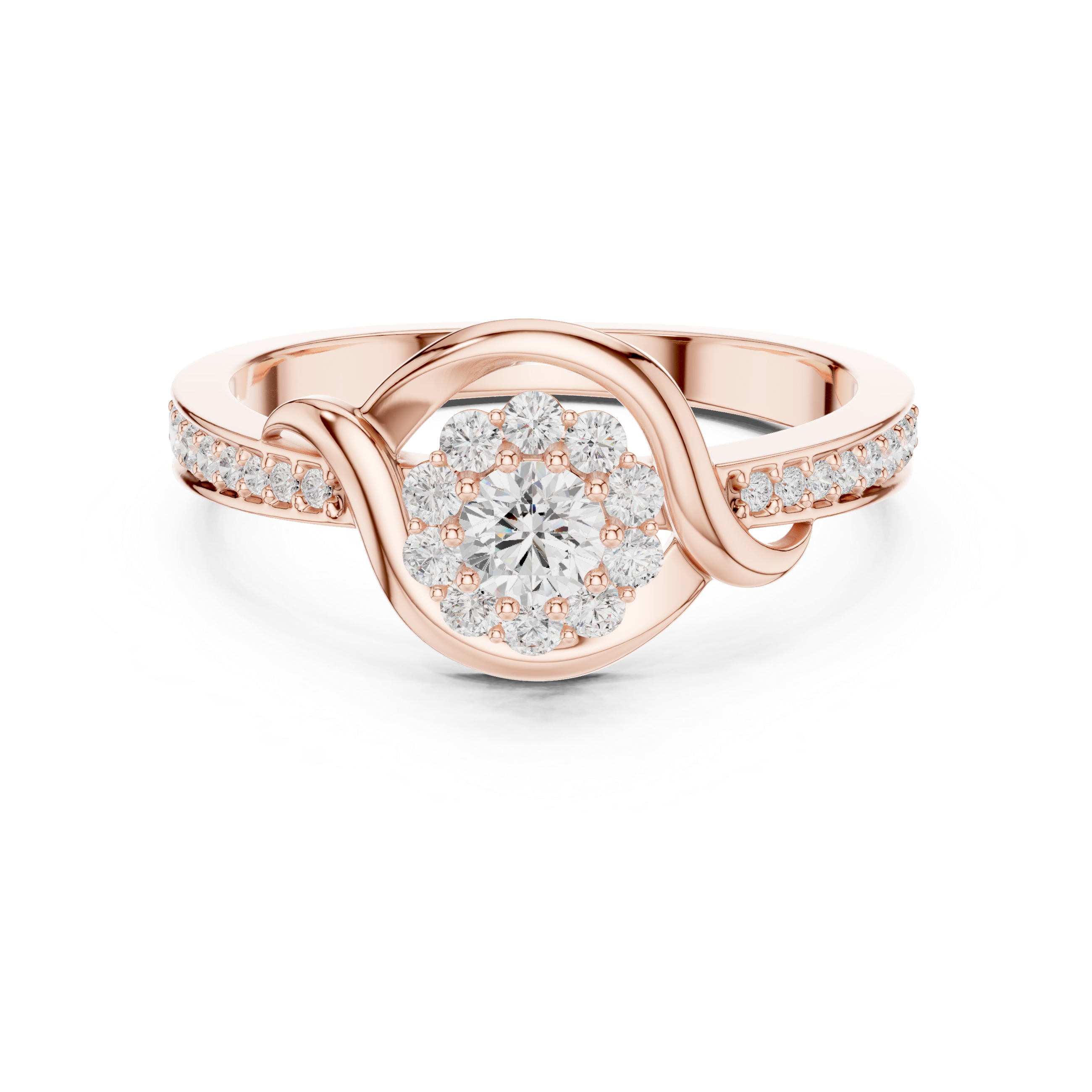 Diamond Halo Infinity Ring – Round Cluster Engagement Style Ring with Pavé Band