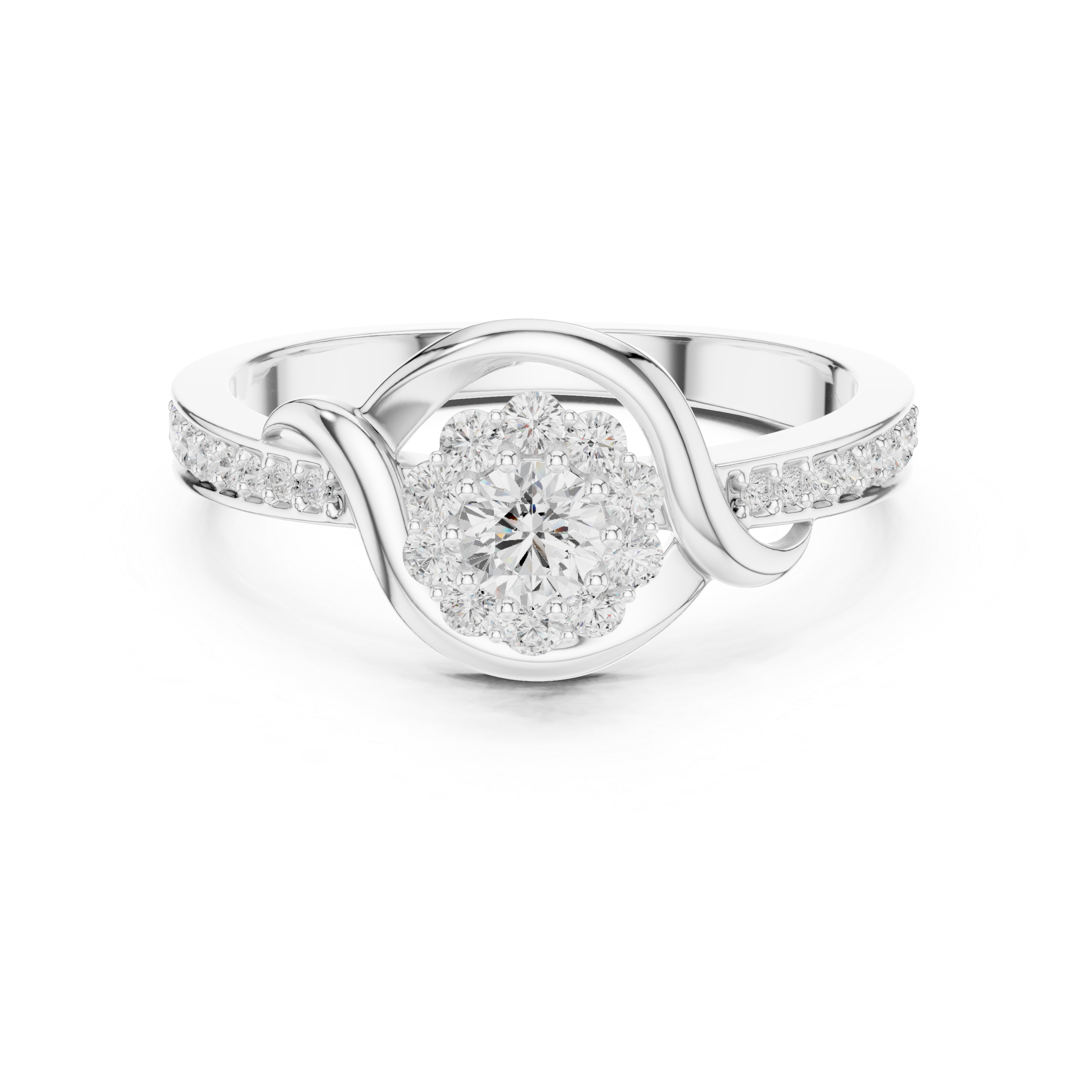 Diamond Halo Infinity Ring – Round Cluster Engagement Style Ring with Pavé Band