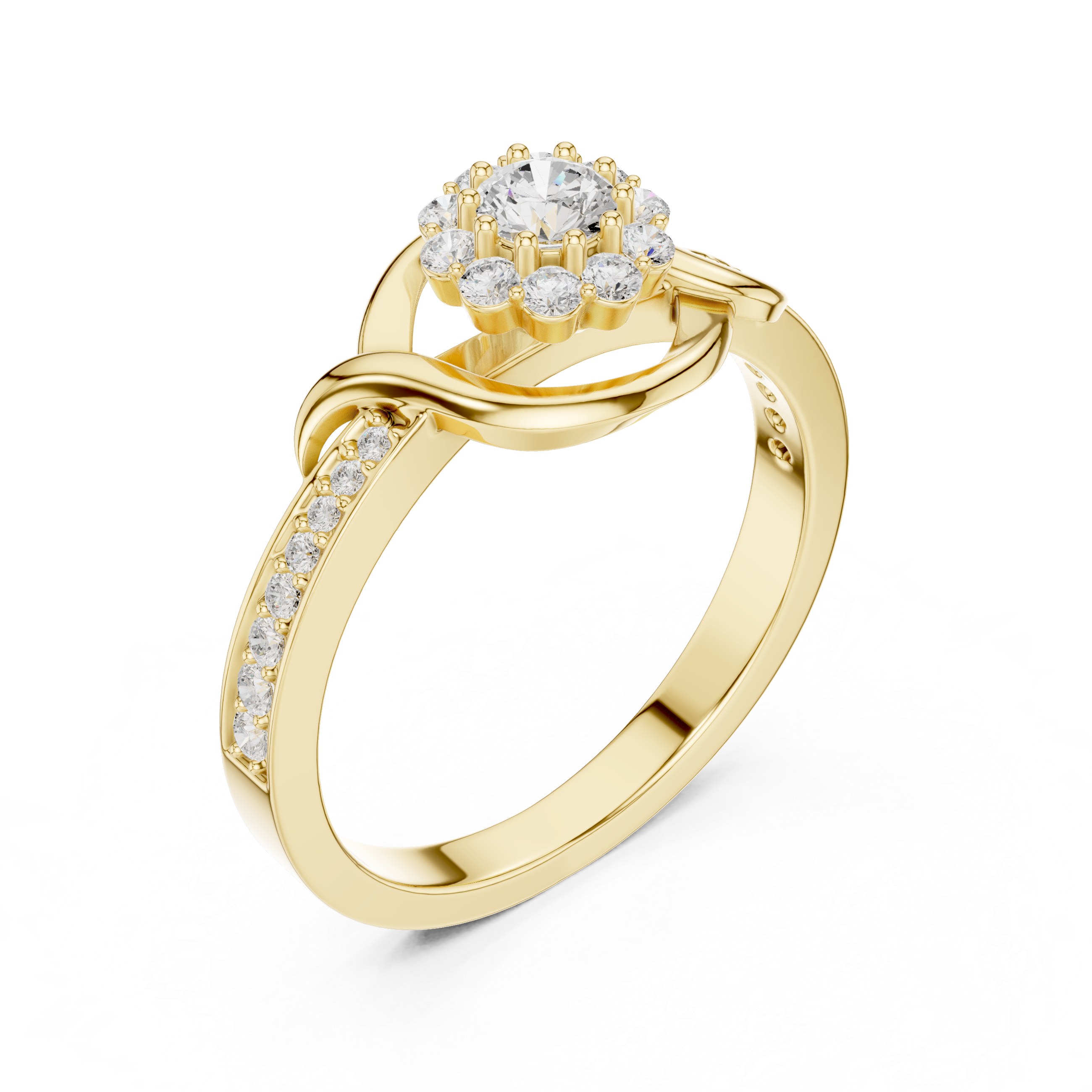 Diamond Halo Infinity Ring – Round Cluster Engagement Style Ring with Pavé Band