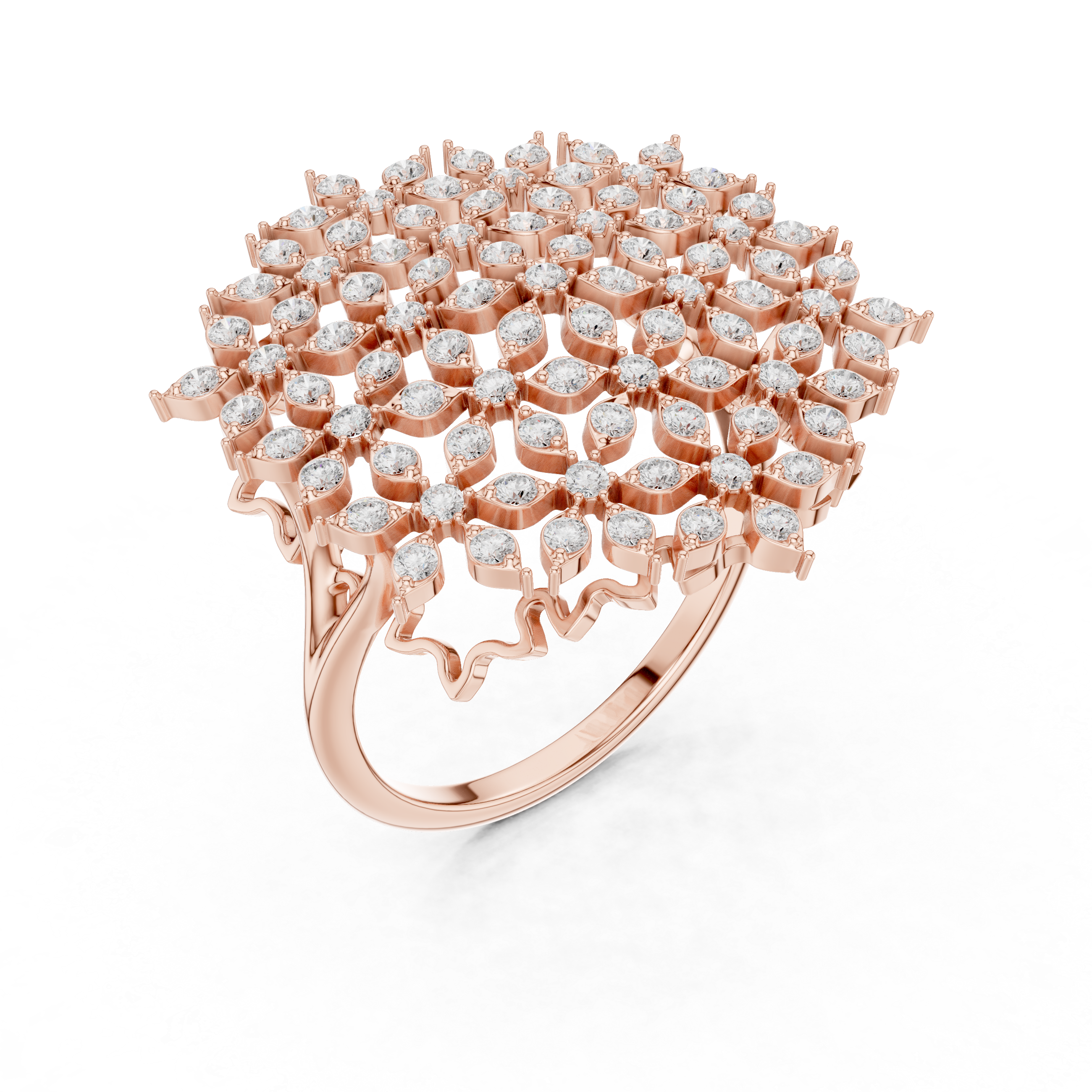 Snowflake Diamond Statement Ring – Round Diamond Lacework Cocktail Ring