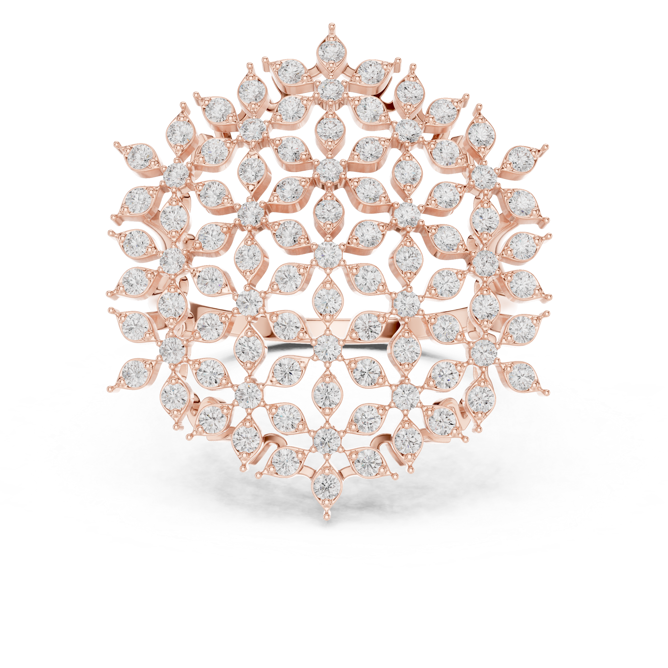 Snowflake Diamond Statement Ring – Round Diamond Lacework Cocktail Ring