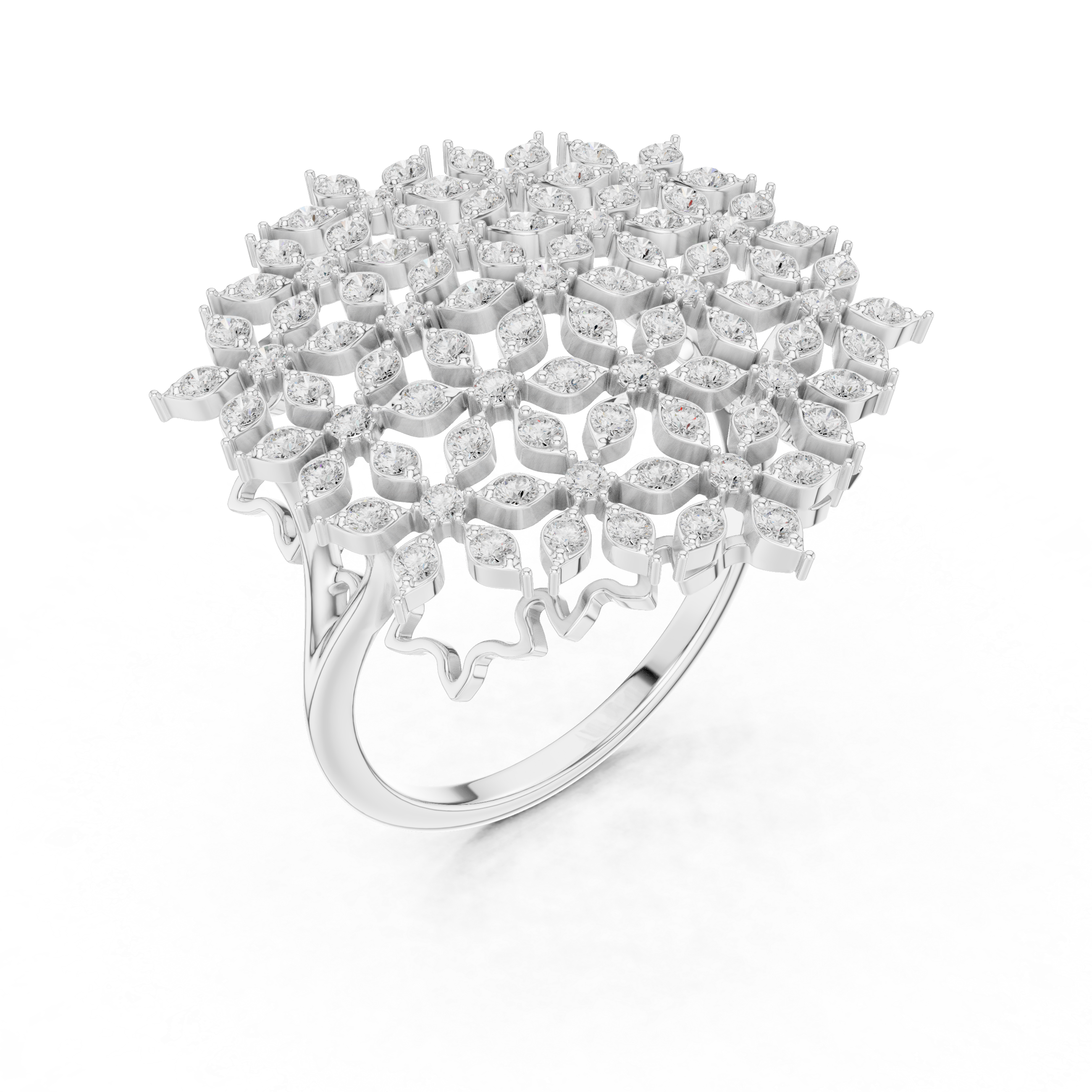 Snowflake Diamond Statement Ring – Round Diamond Lacework Cocktail Ring