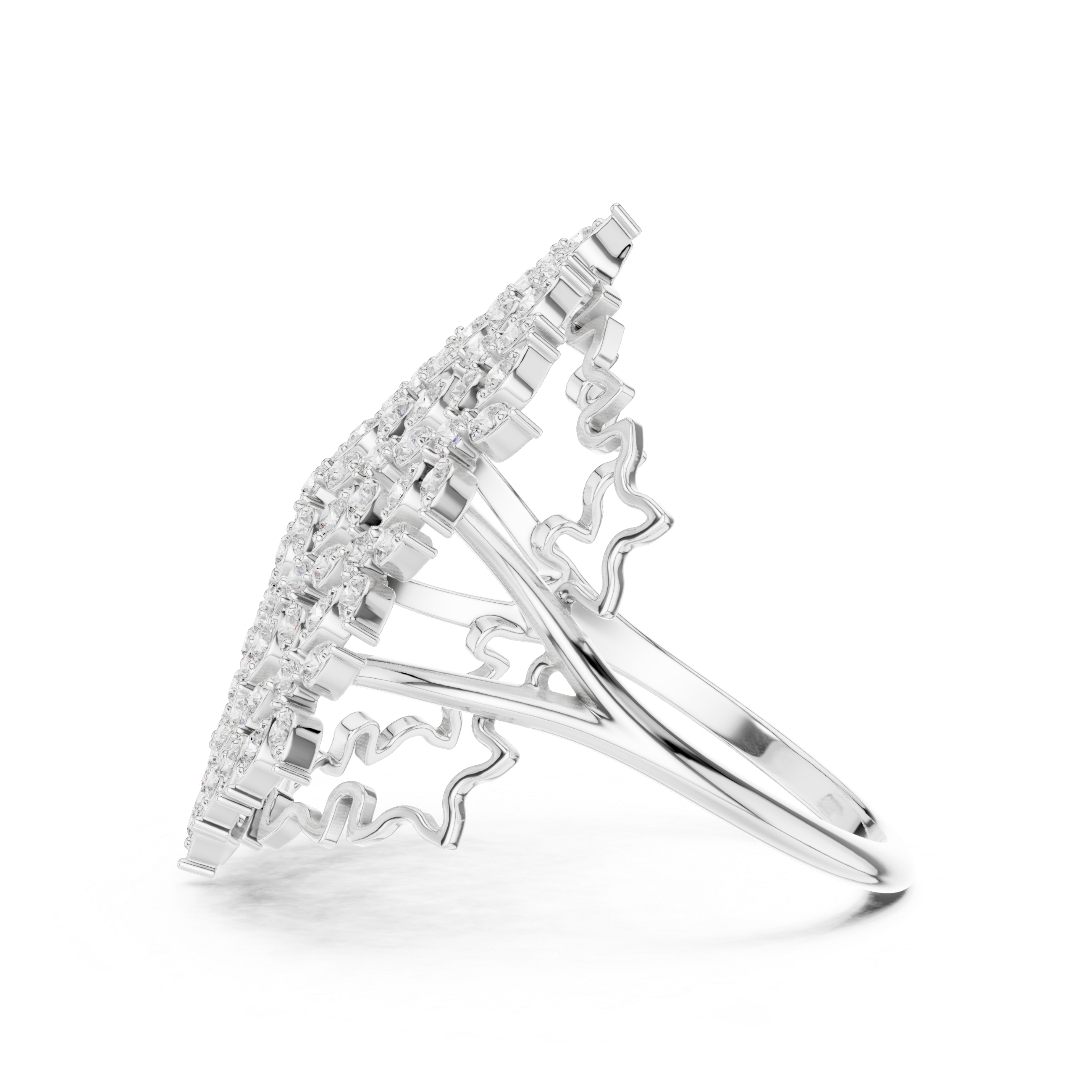 Snowflake Diamond Statement Ring – Round Diamond Lacework Cocktail Ring