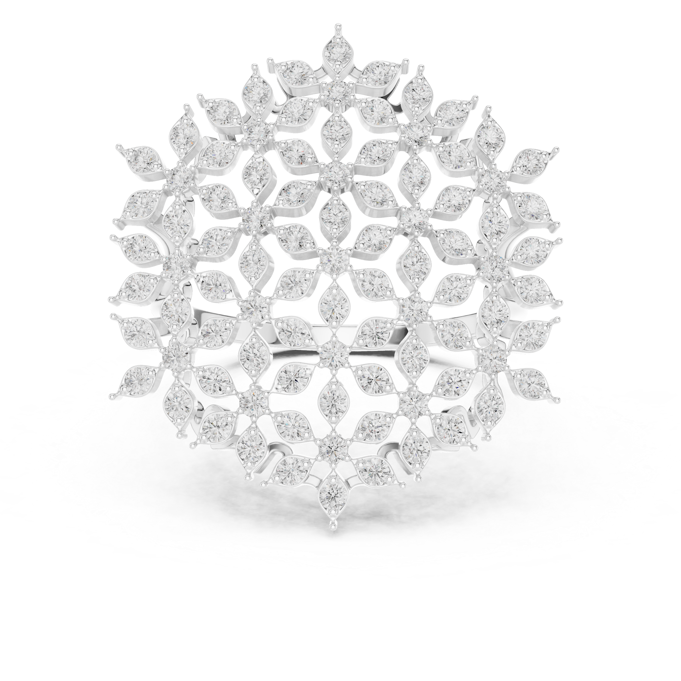 Snowflake Diamond Statement Ring – Round Diamond Lacework Cocktail Ring