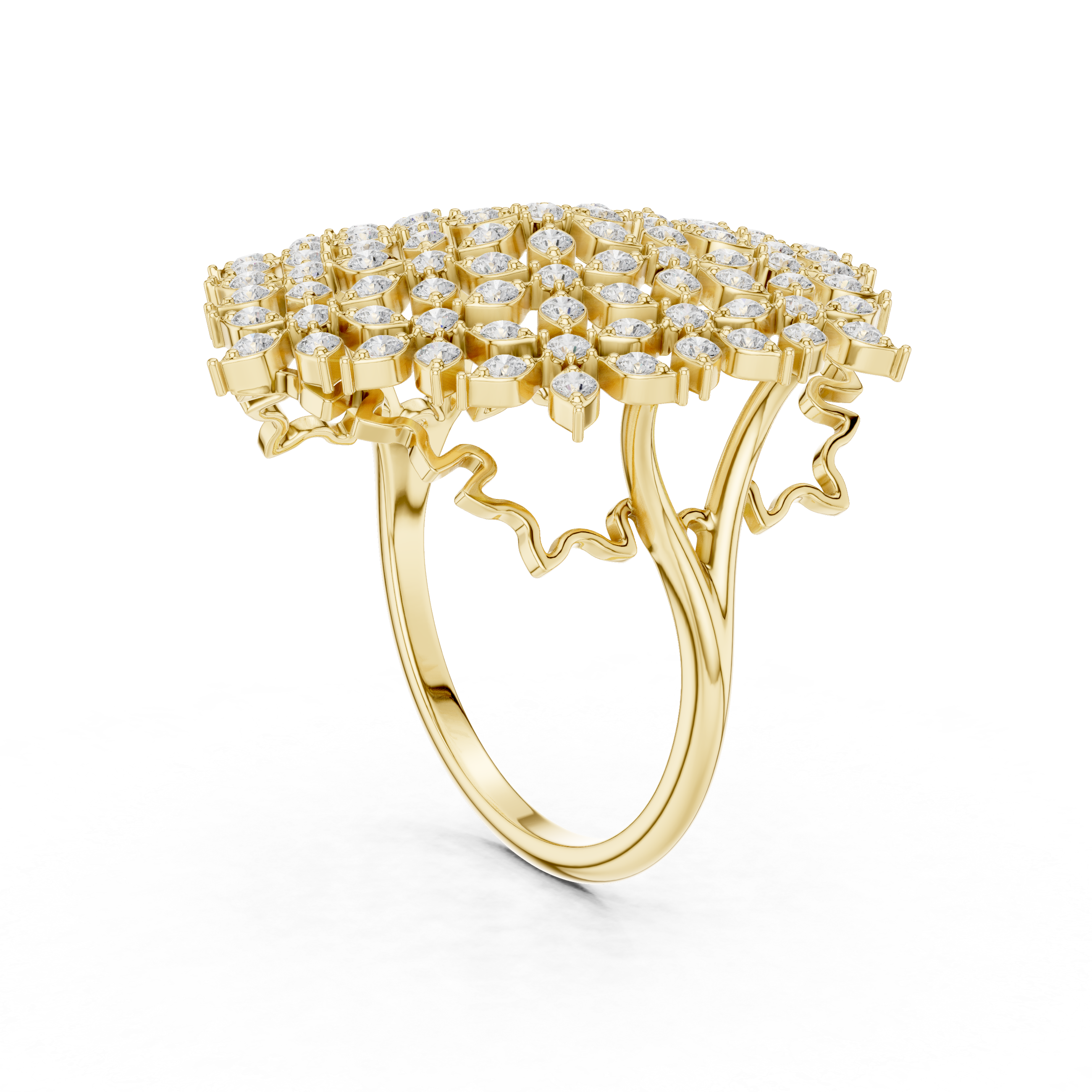 Snowflake Diamond Statement Ring – Round Diamond Lacework Cocktail Ring