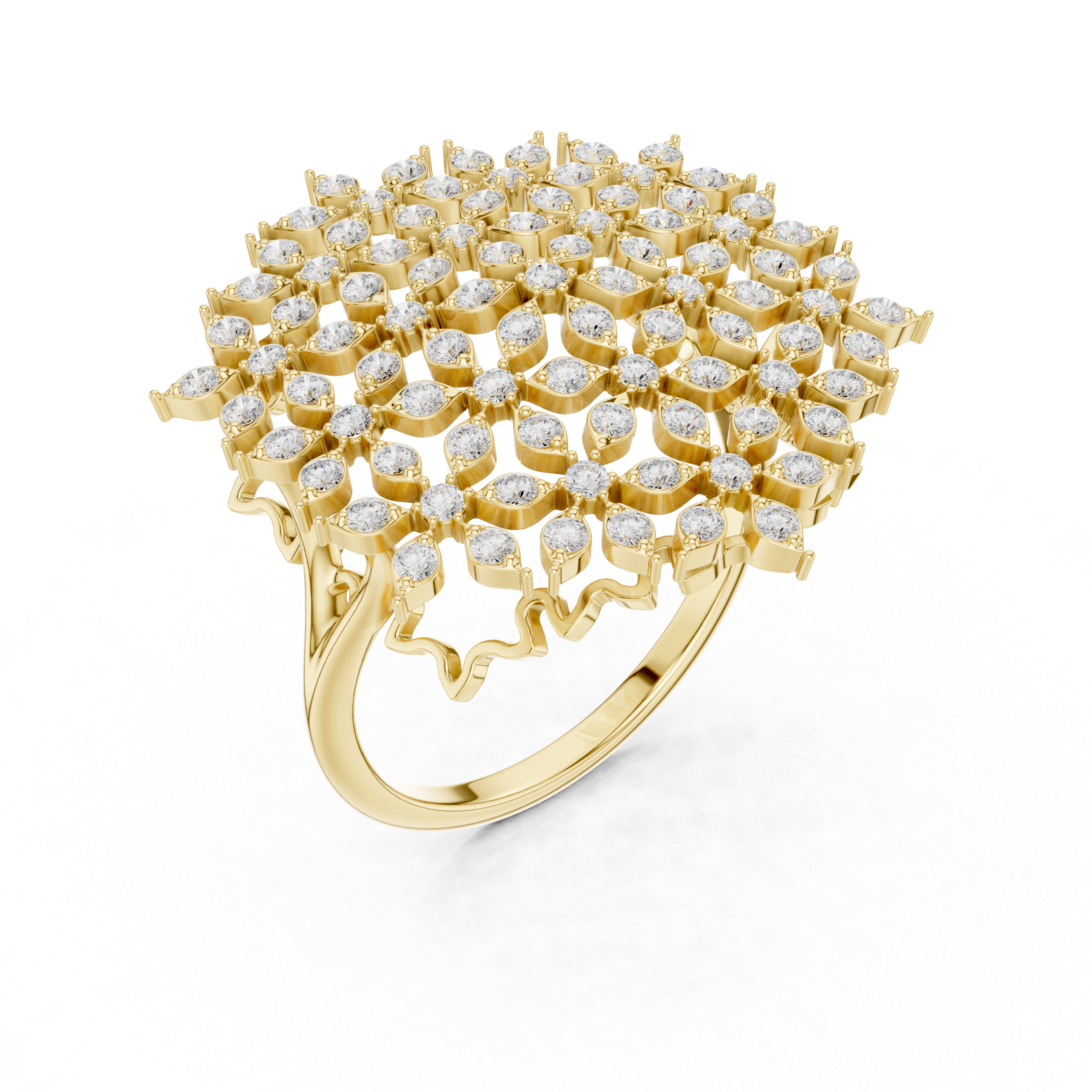 Snowflake Diamond Statement Ring – Round Diamond Lacework Cocktail Ring