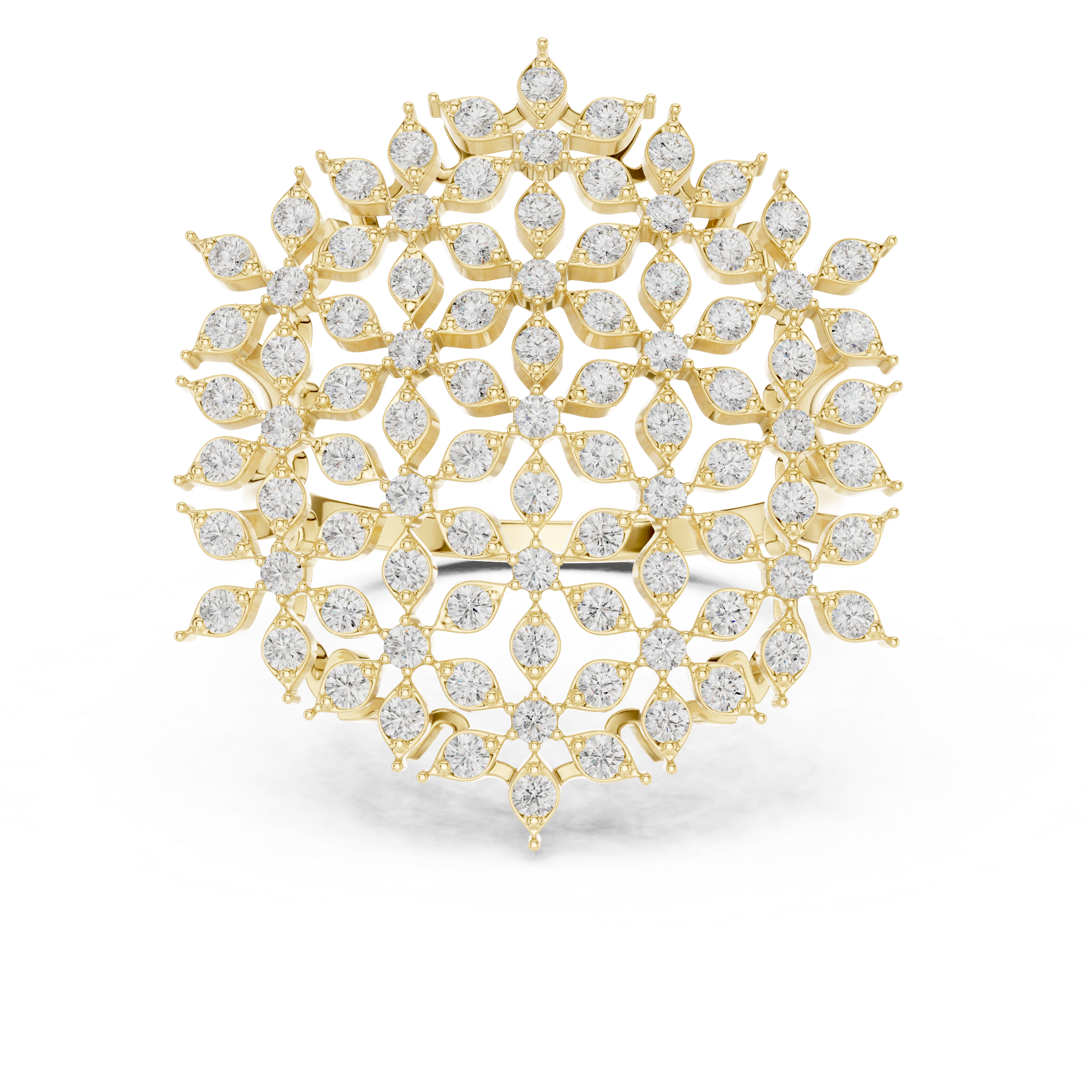 Snowflake Diamond Statement Ring – Round Diamond Lacework Cocktail Ring