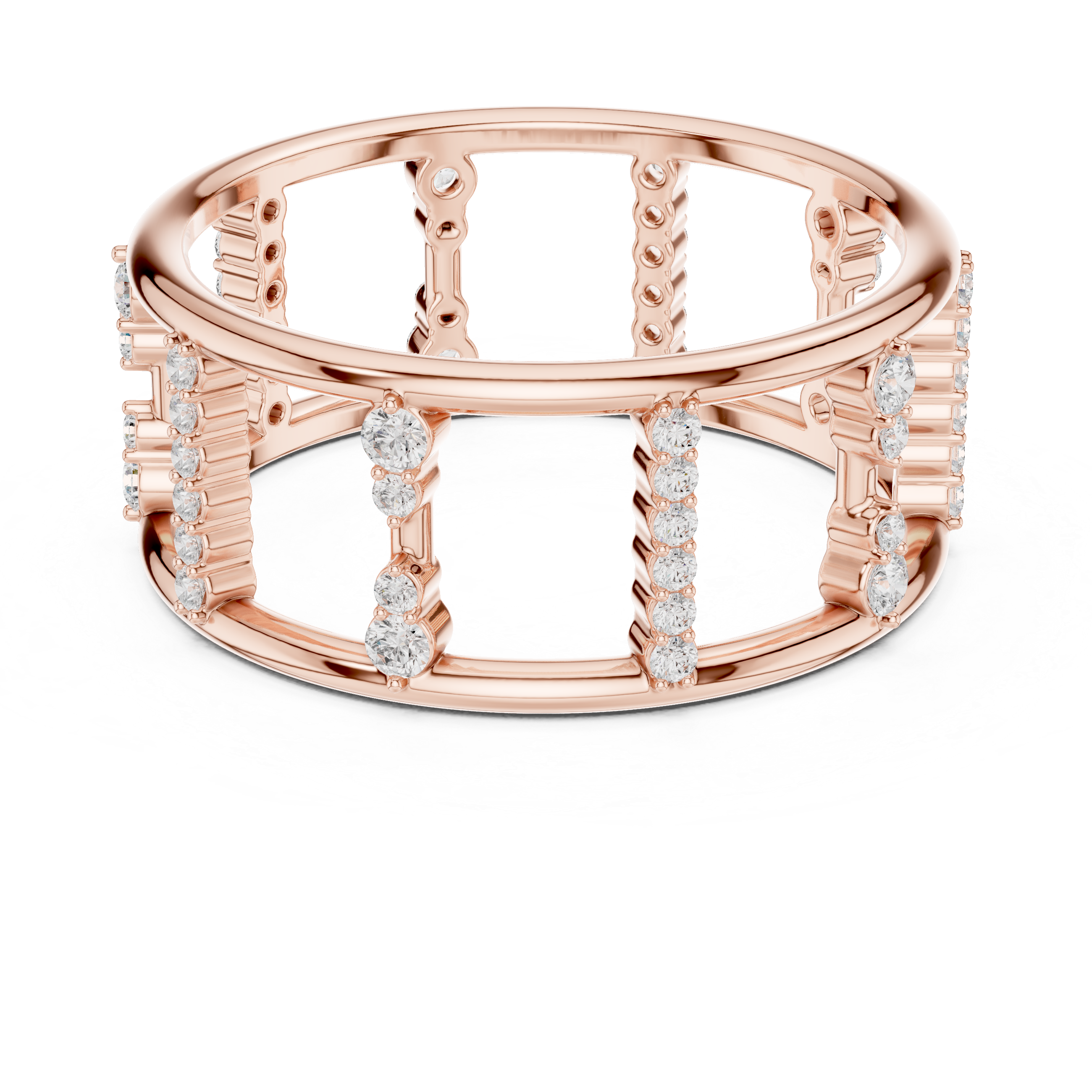 Diamond Openwork Cage Ring – Geometric Multi-Row Statement Ring
