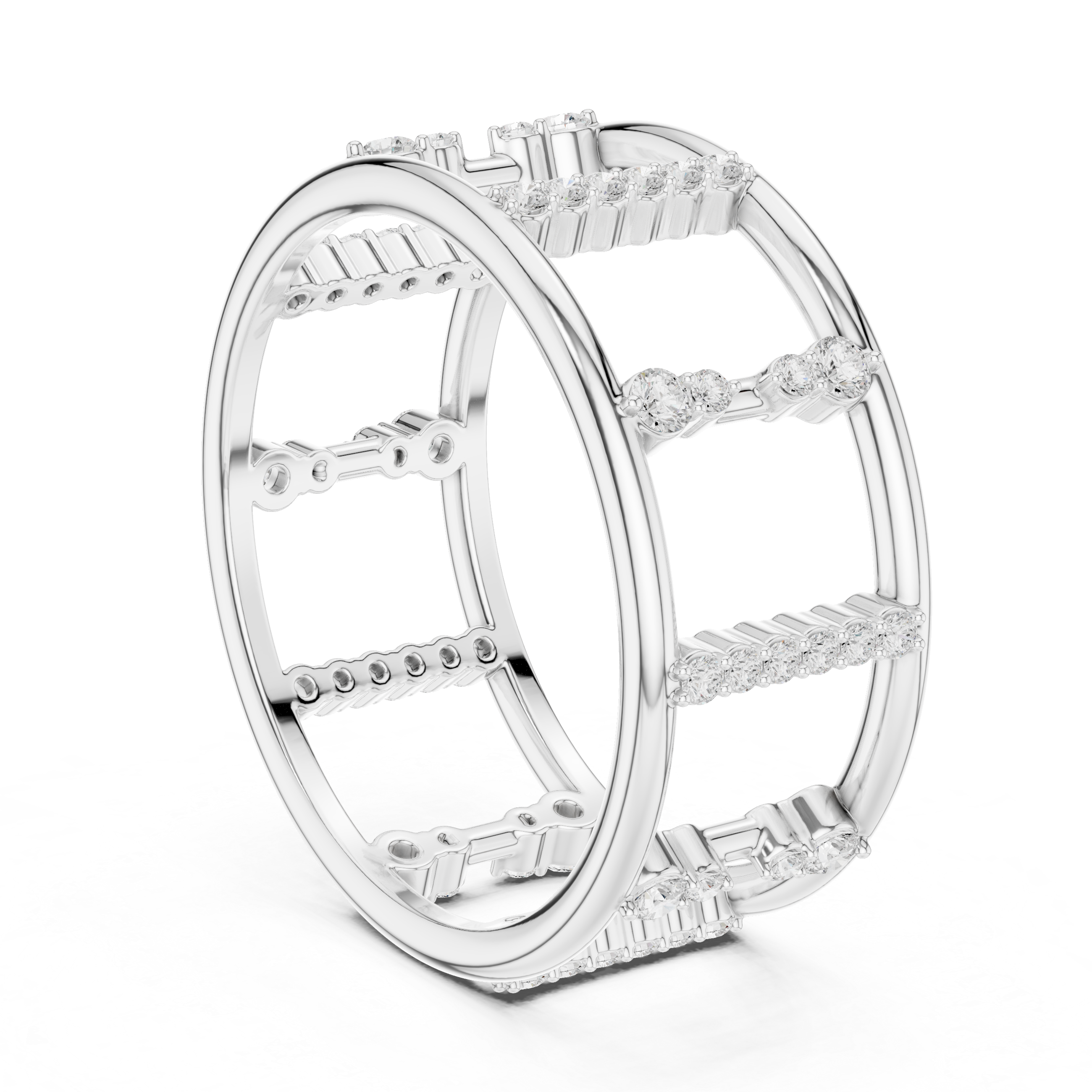 Diamond Openwork Cage Ring – Geometric Multi-Row Statement Ring
