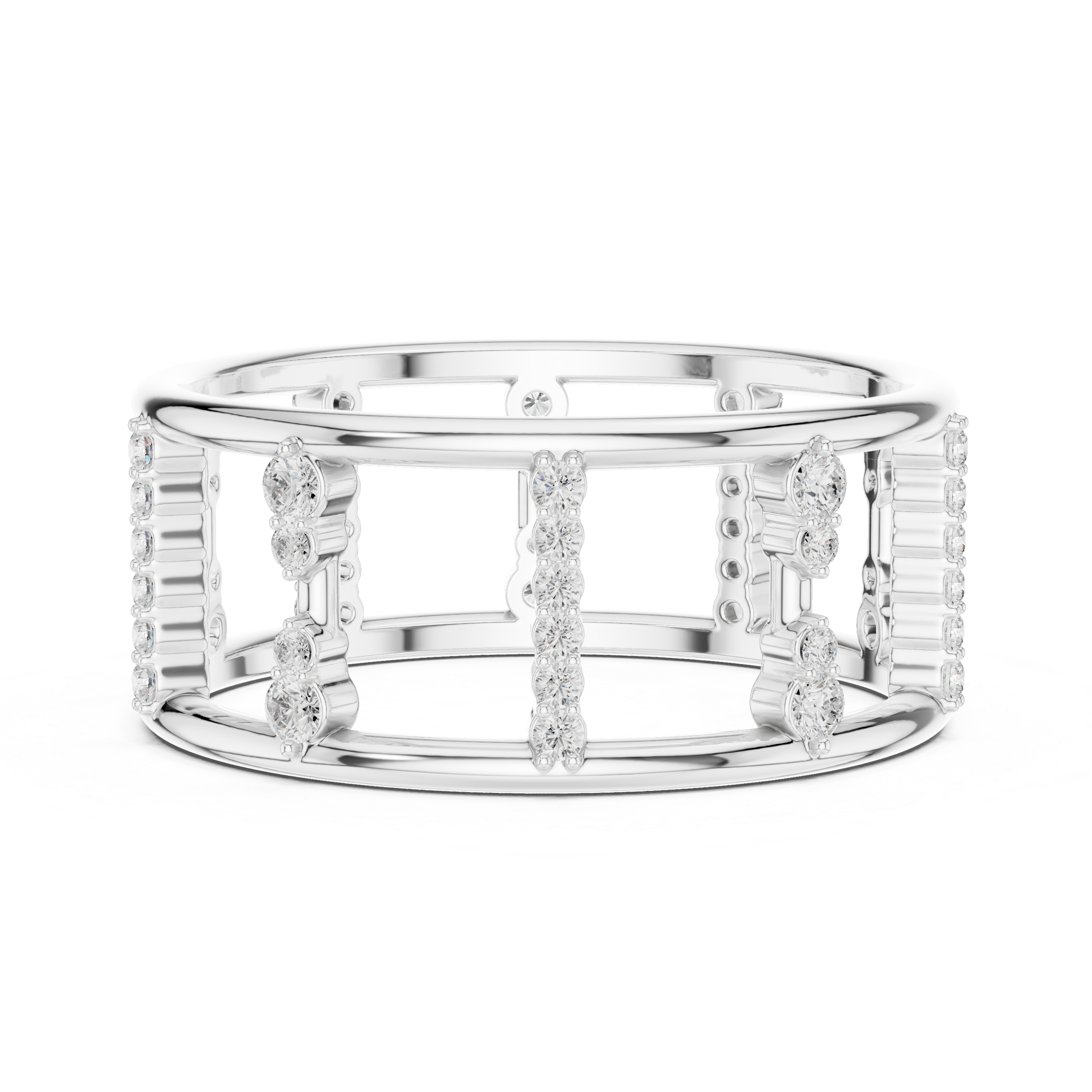 Diamond Openwork Cage Ring – Geometric Multi-Row Statement Ring