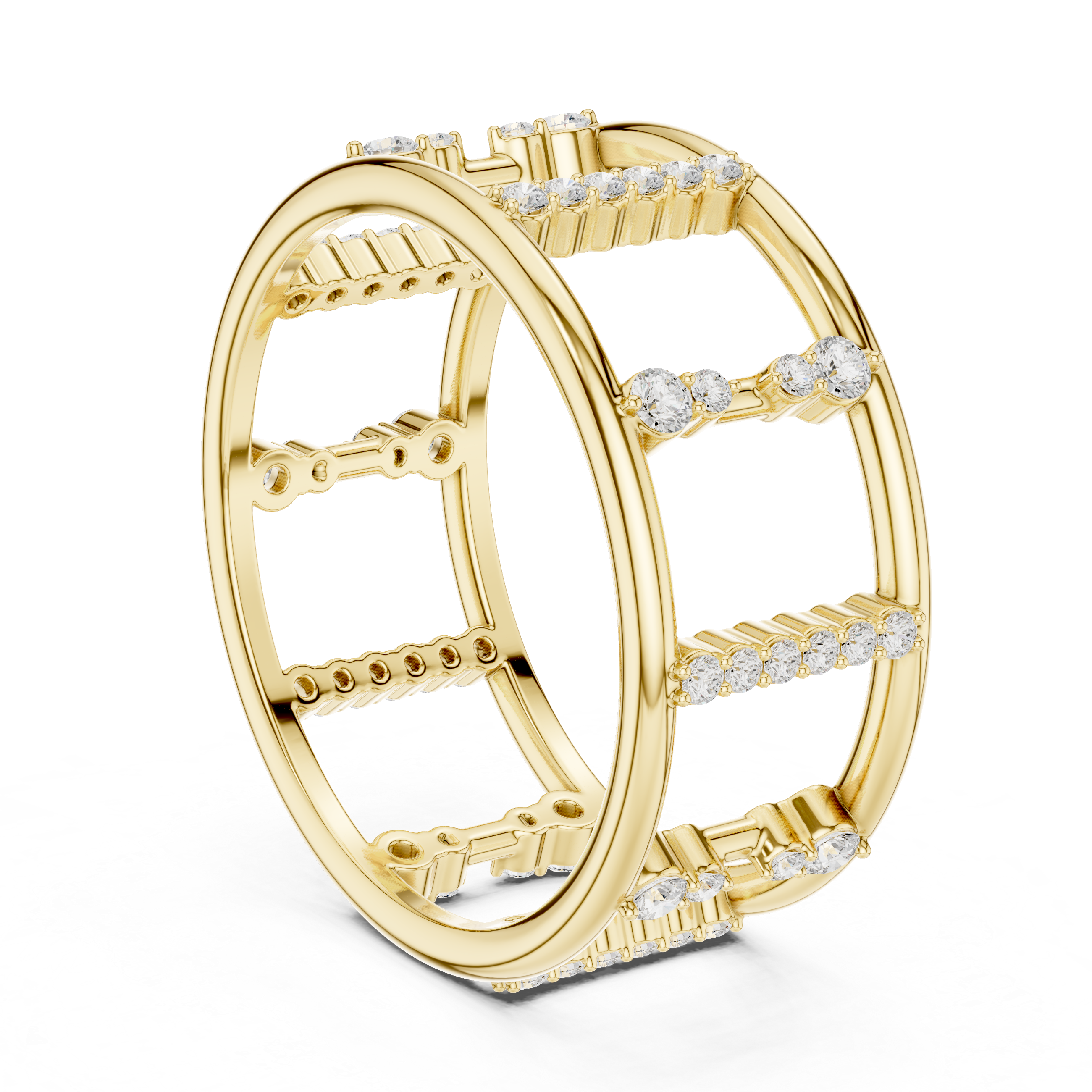 Diamond Openwork Cage Ring – Geometric Multi-Row Statement Ring