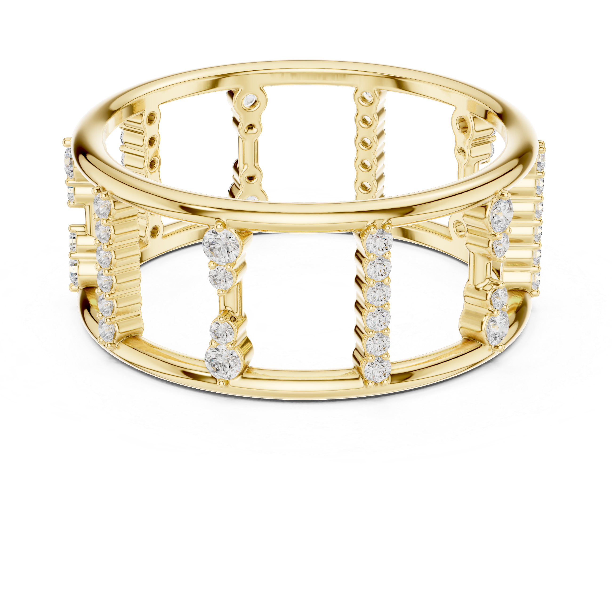 Diamond Openwork Cage Ring – Geometric Multi-Row Statement Ring