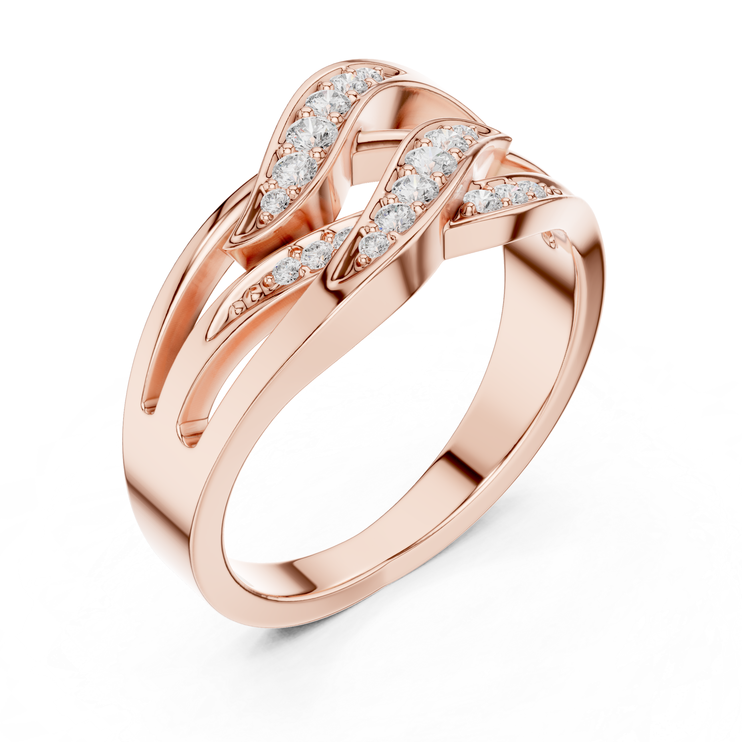 Diamond Wave Crossover Ring – Multi-Row Openwork Statement Band