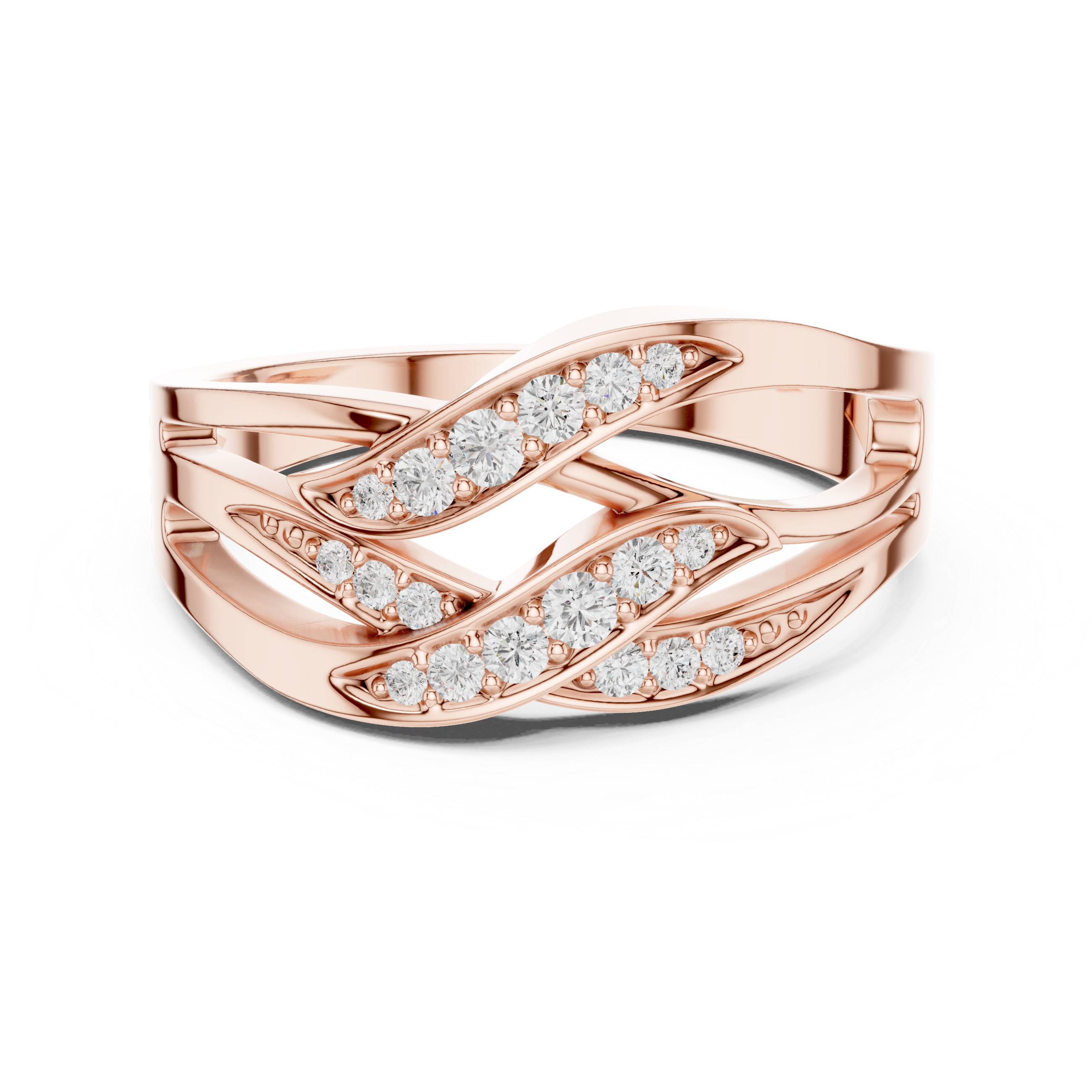 Diamond Wave Crossover Ring – Multi-Row Openwork Statement Band