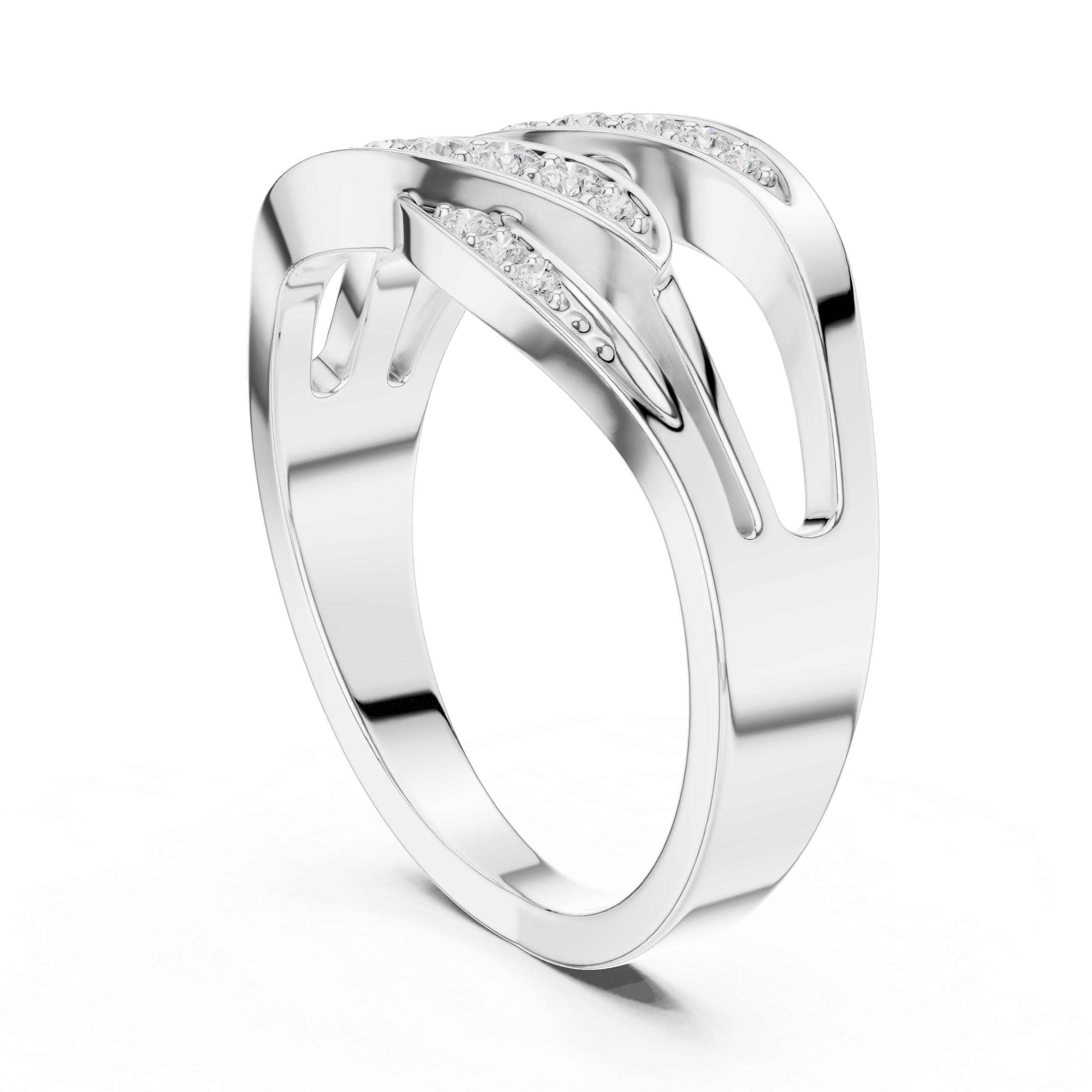 Diamond Wave Crossover Ring – Multi-Row Openwork Statement Band