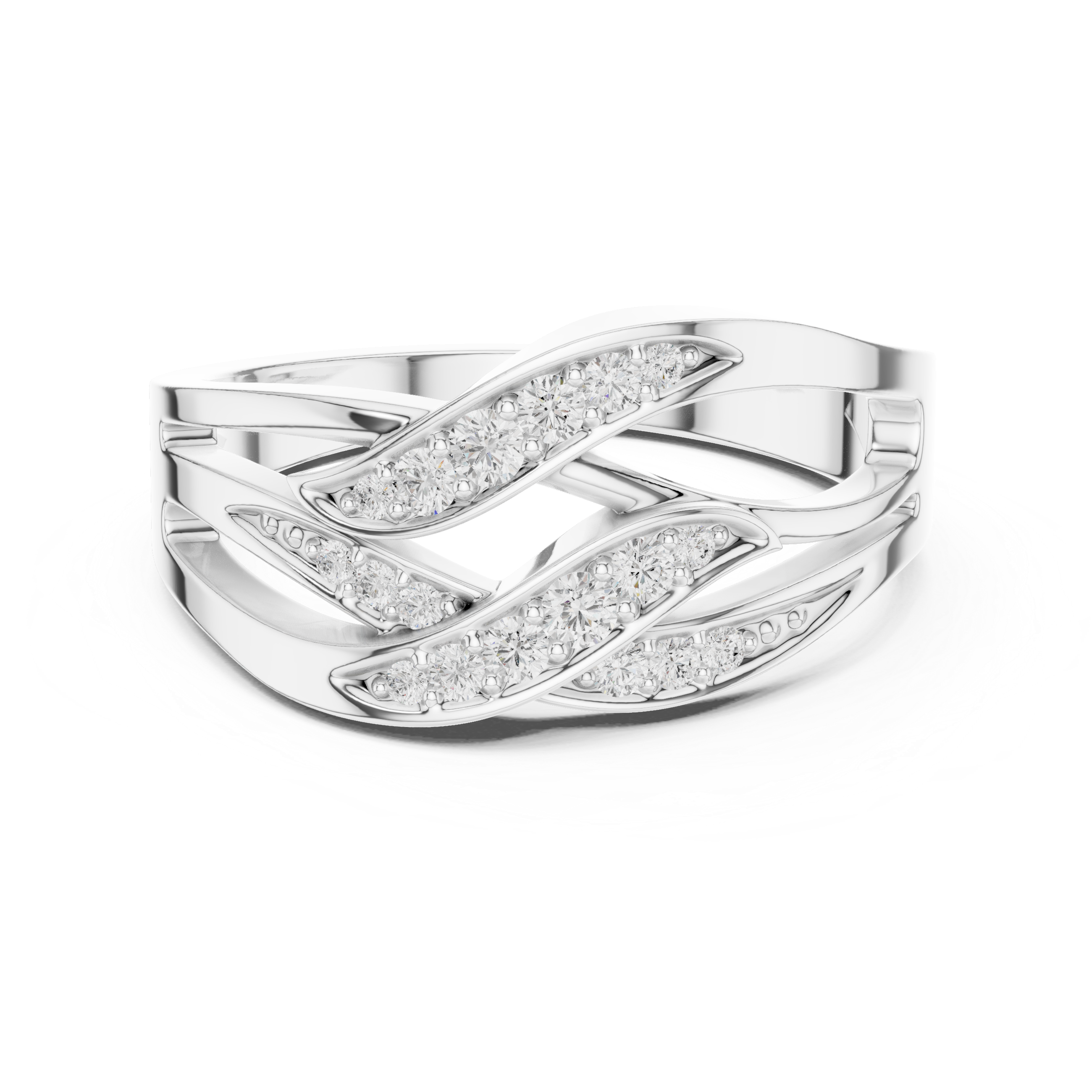 Diamond Wave Crossover Ring – Multi-Row Openwork Statement Band