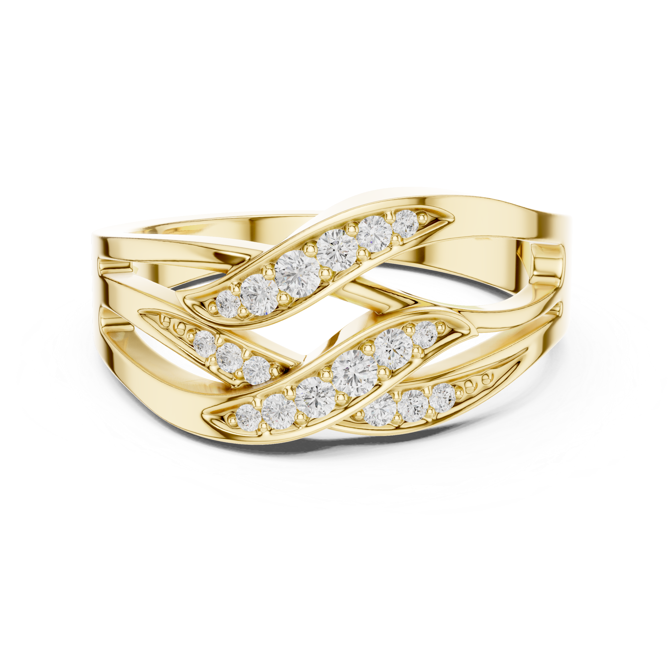 Diamond Wave Crossover Ring – Multi-Row Openwork Statement Band