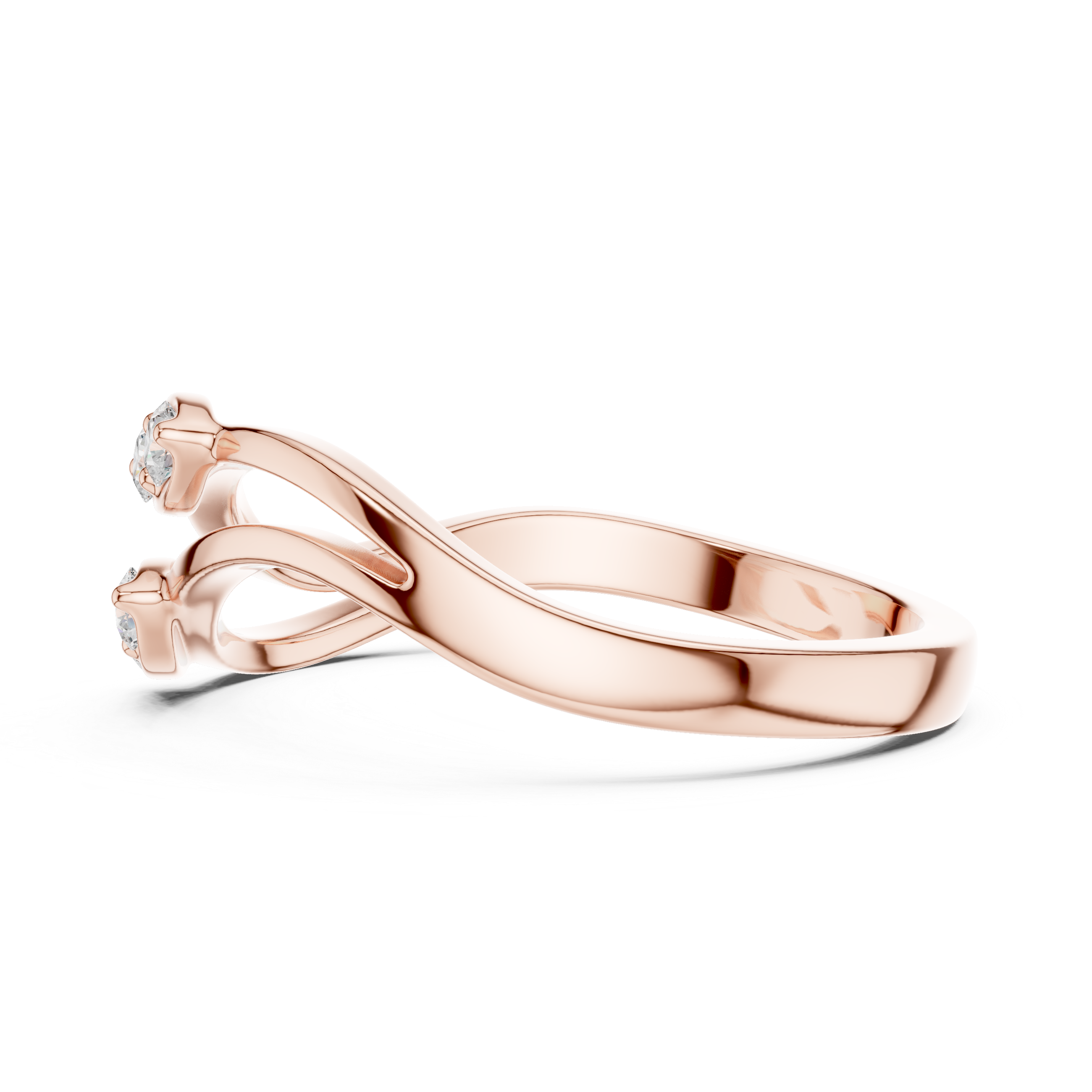 Double Wave Diamond Ring – Modern Openwork Crossover Band with Four Round Stones