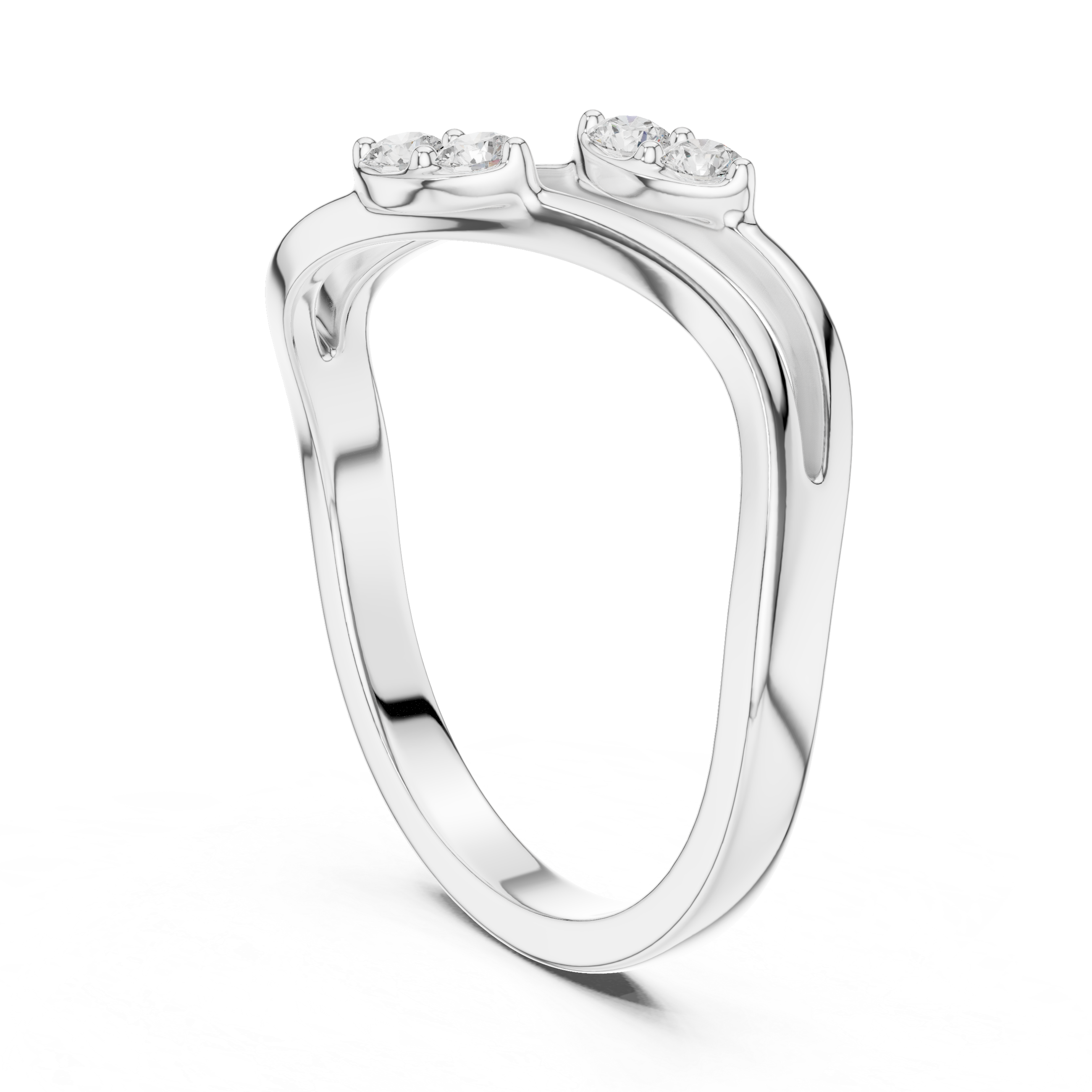 Double Wave Diamond Ring – Modern Openwork Crossover Band with Four Round Stones