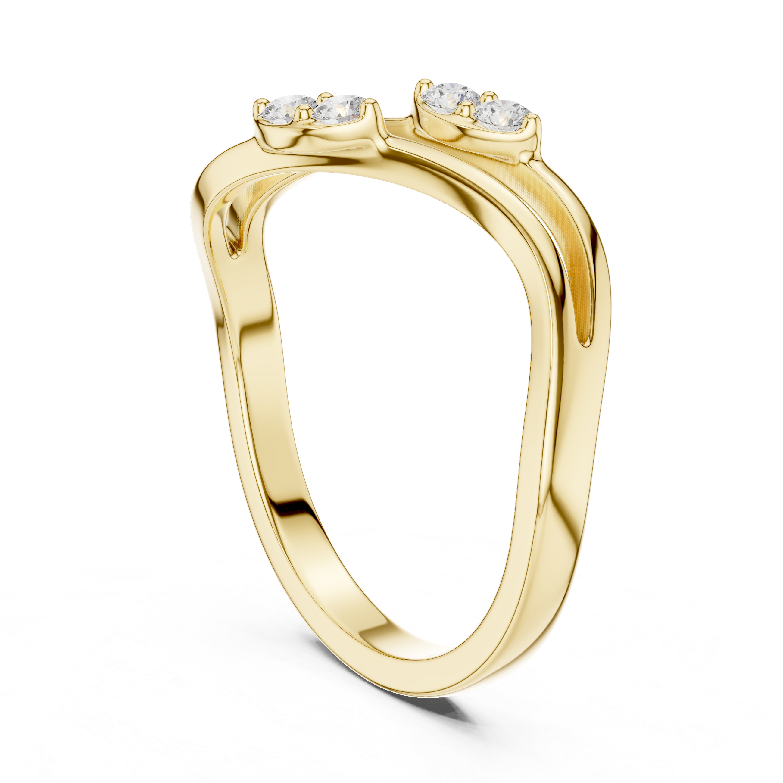 Double Wave Diamond Ring – Modern Openwork Crossover Band with Four Round Stones