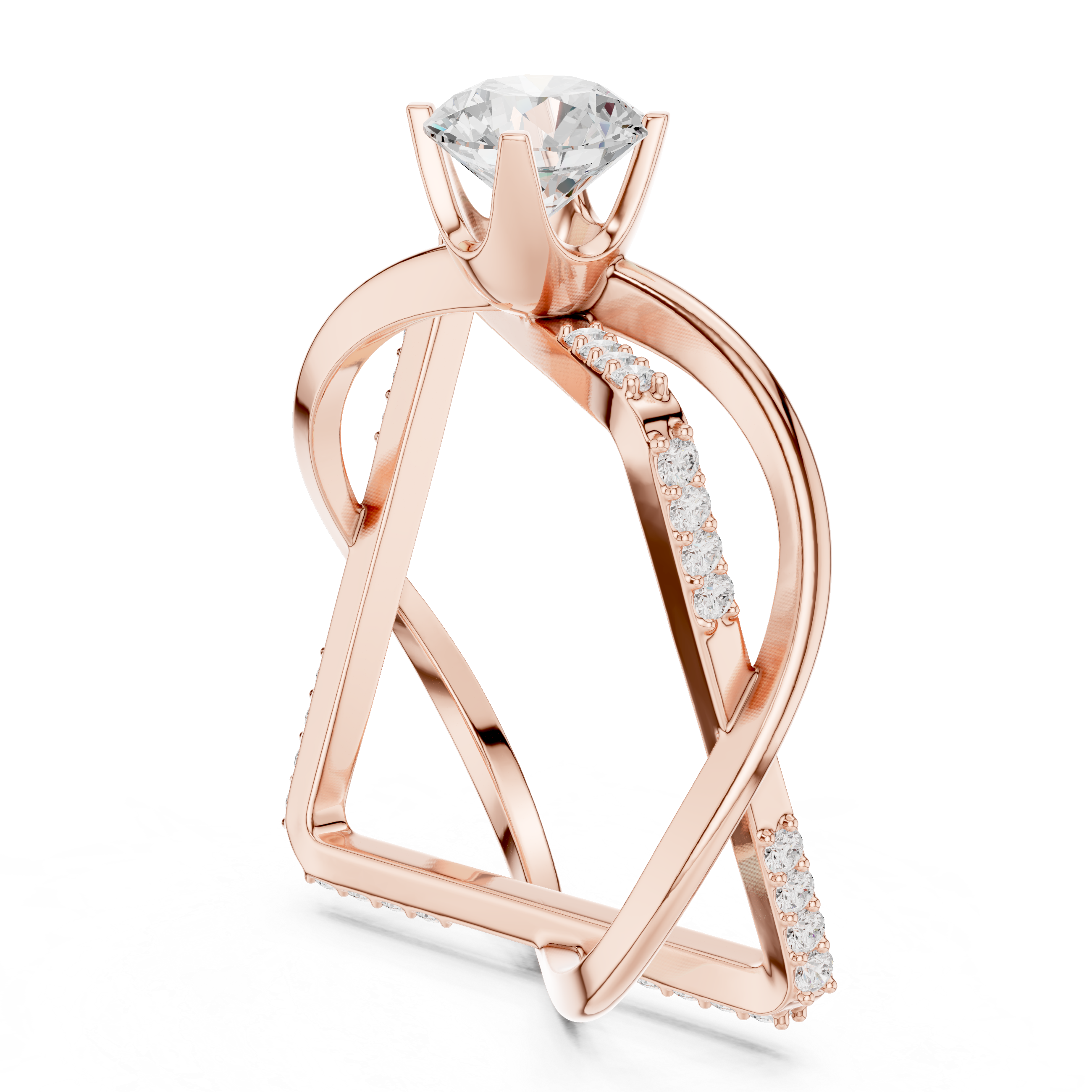 Infinity Twist Solitaire Ring – Geometric Open Frame Diamond Engagement Ring