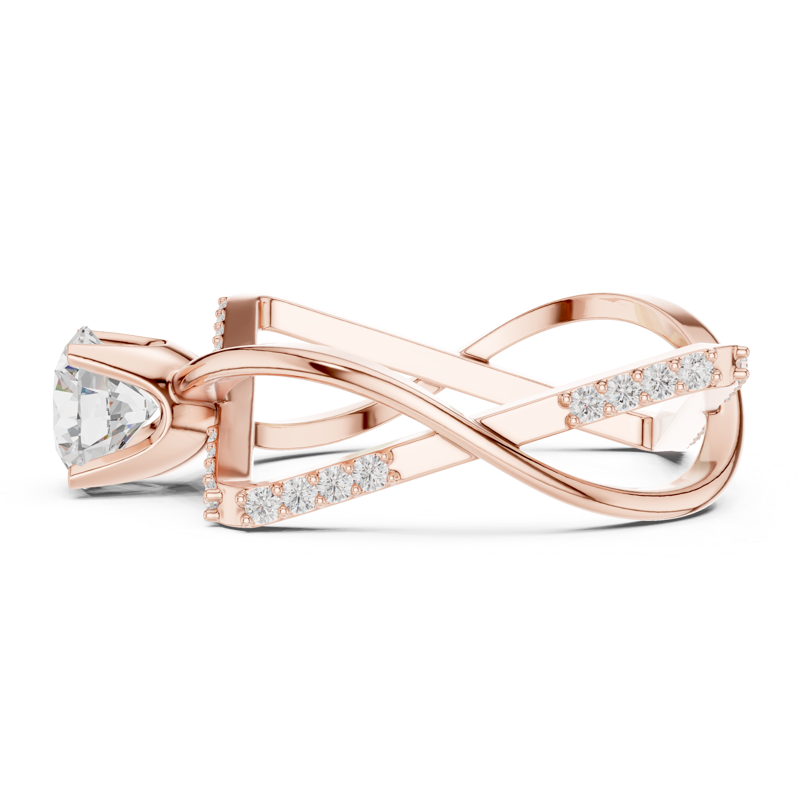 Infinity Twist Solitaire Ring – Geometric Open Frame Diamond Engagement Ring